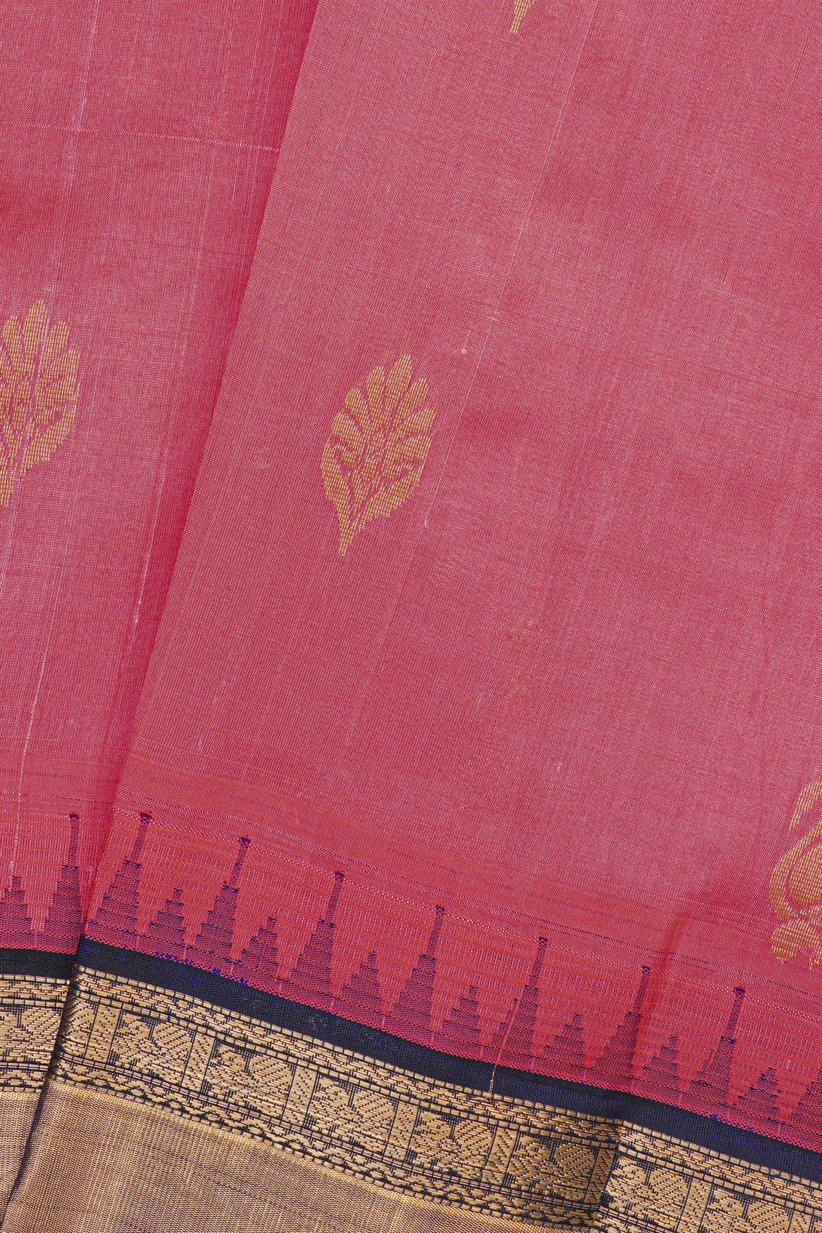 Chanderi Silk Rani Pink Saree With Peacocks Motifs Border