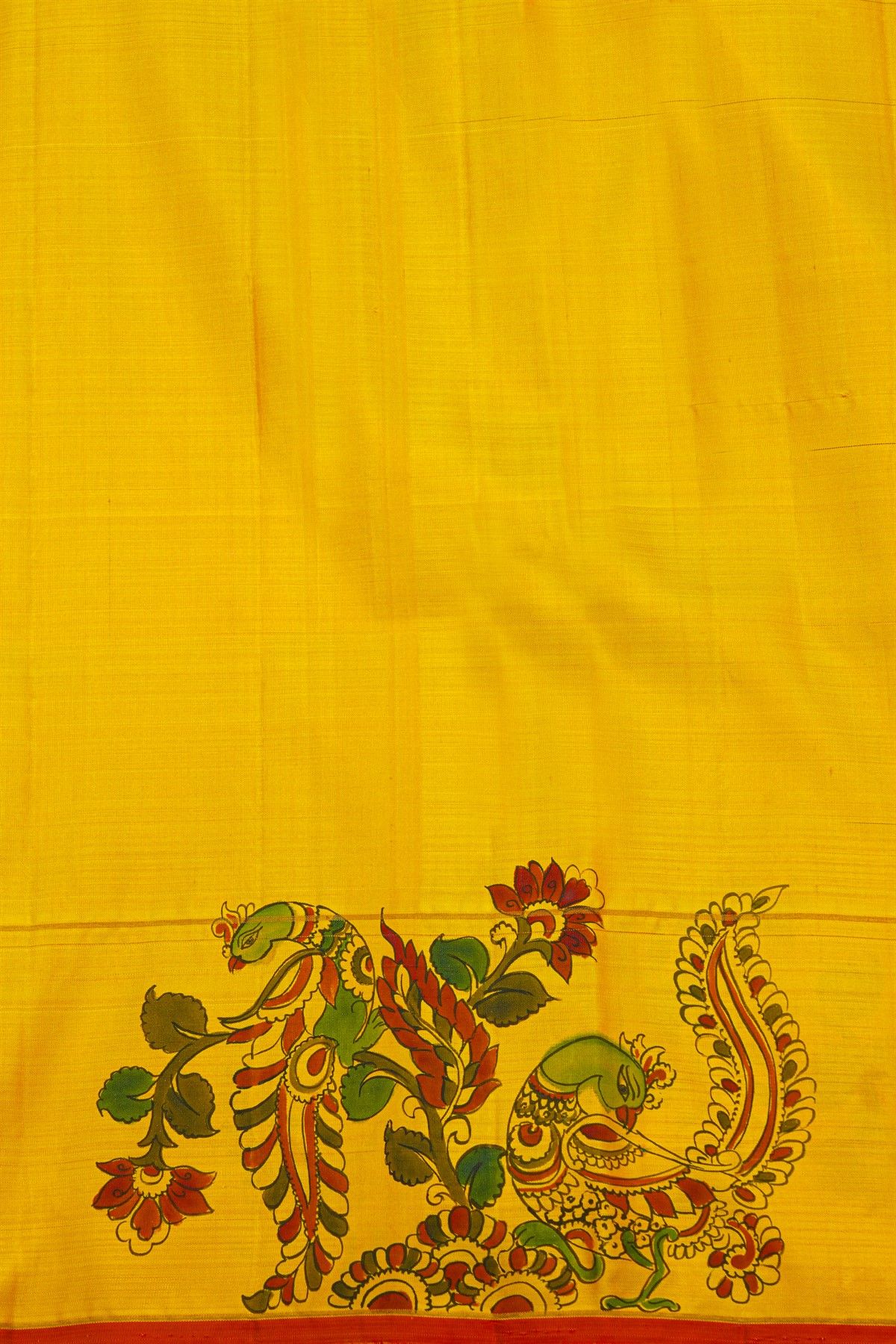 Kancheepuram Silk Off White Saree With Tanjore Hand-Painted Florals Border