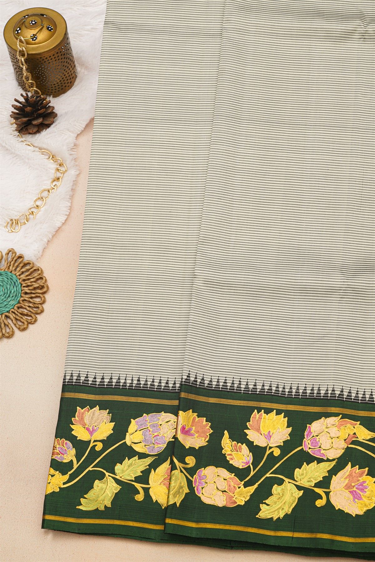 Gadwal Silk Multi-Colour Saree With Tanjore Hand-Painted Florals Border