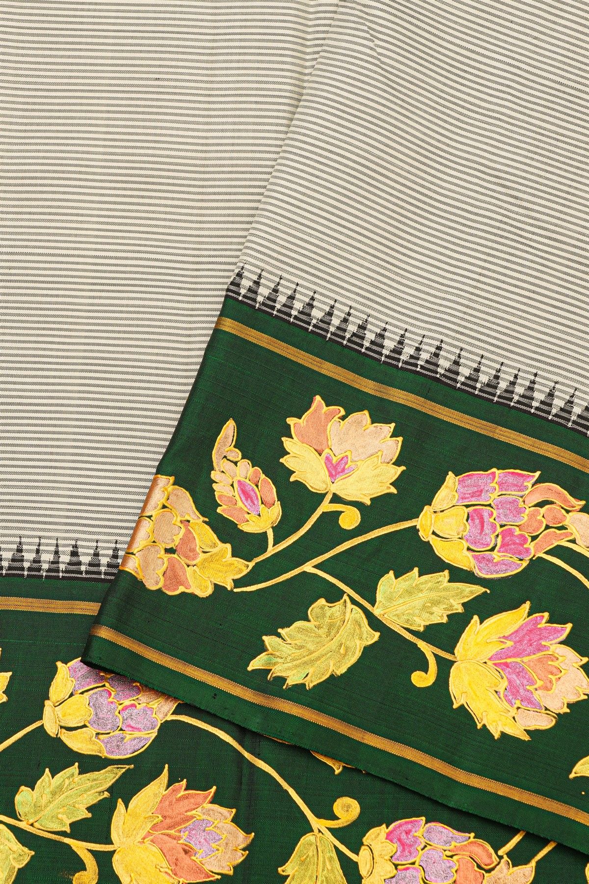 Gadwal Silk Multi-Colour Saree With Tanjore Hand-Painted Florals Border
