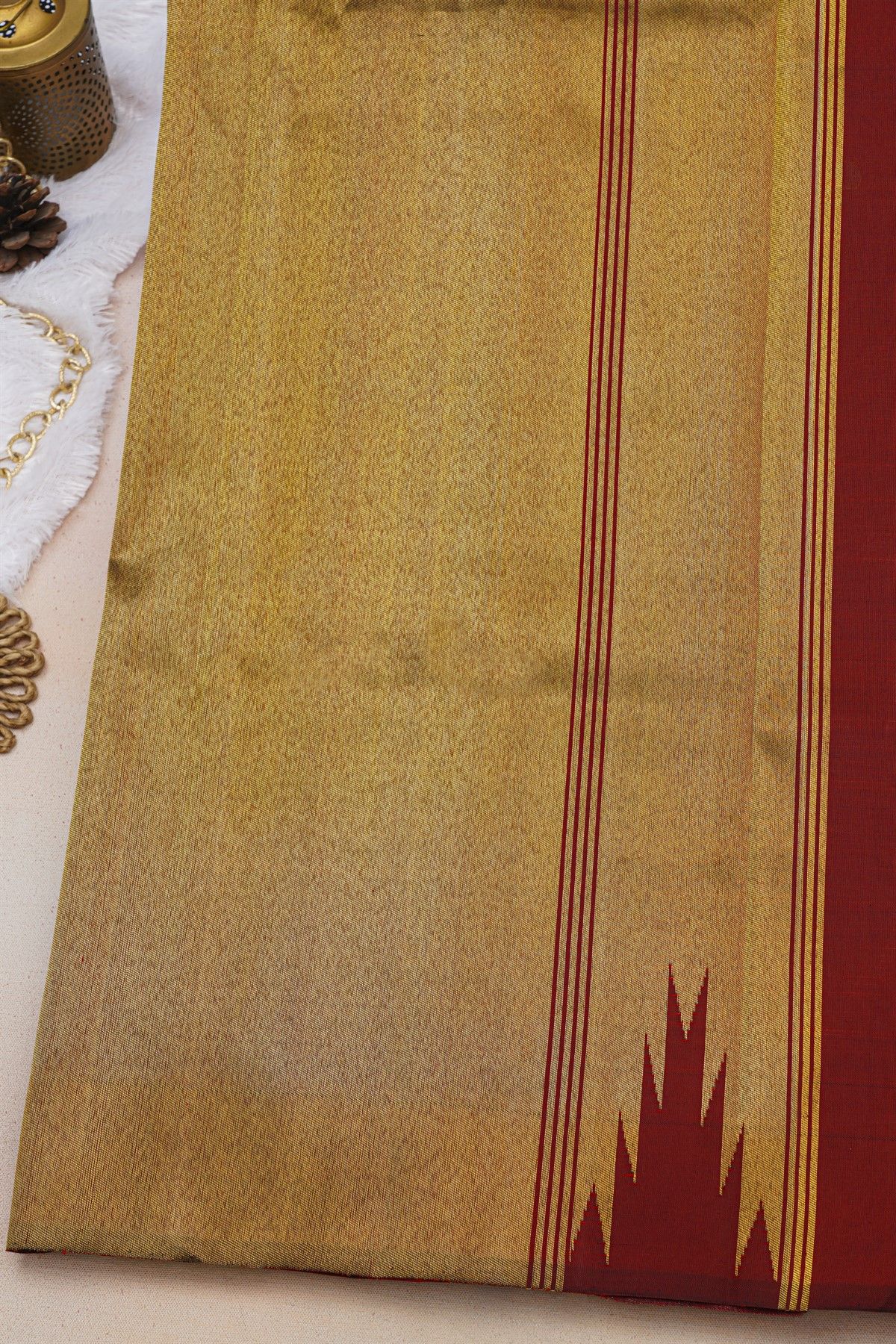 Gadwal Silk Off White Saree With Tanjore Hand-Painted Florals Body