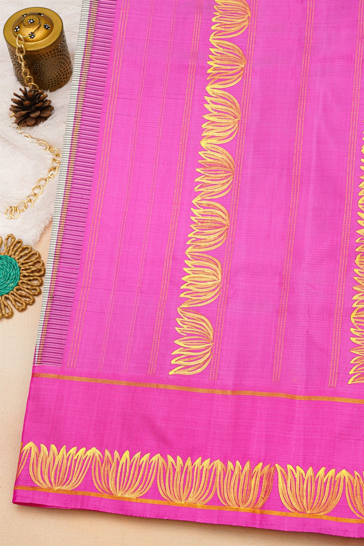 Gadwal Silk Off White Saree With Tanjore Hand-Painted Florals Border