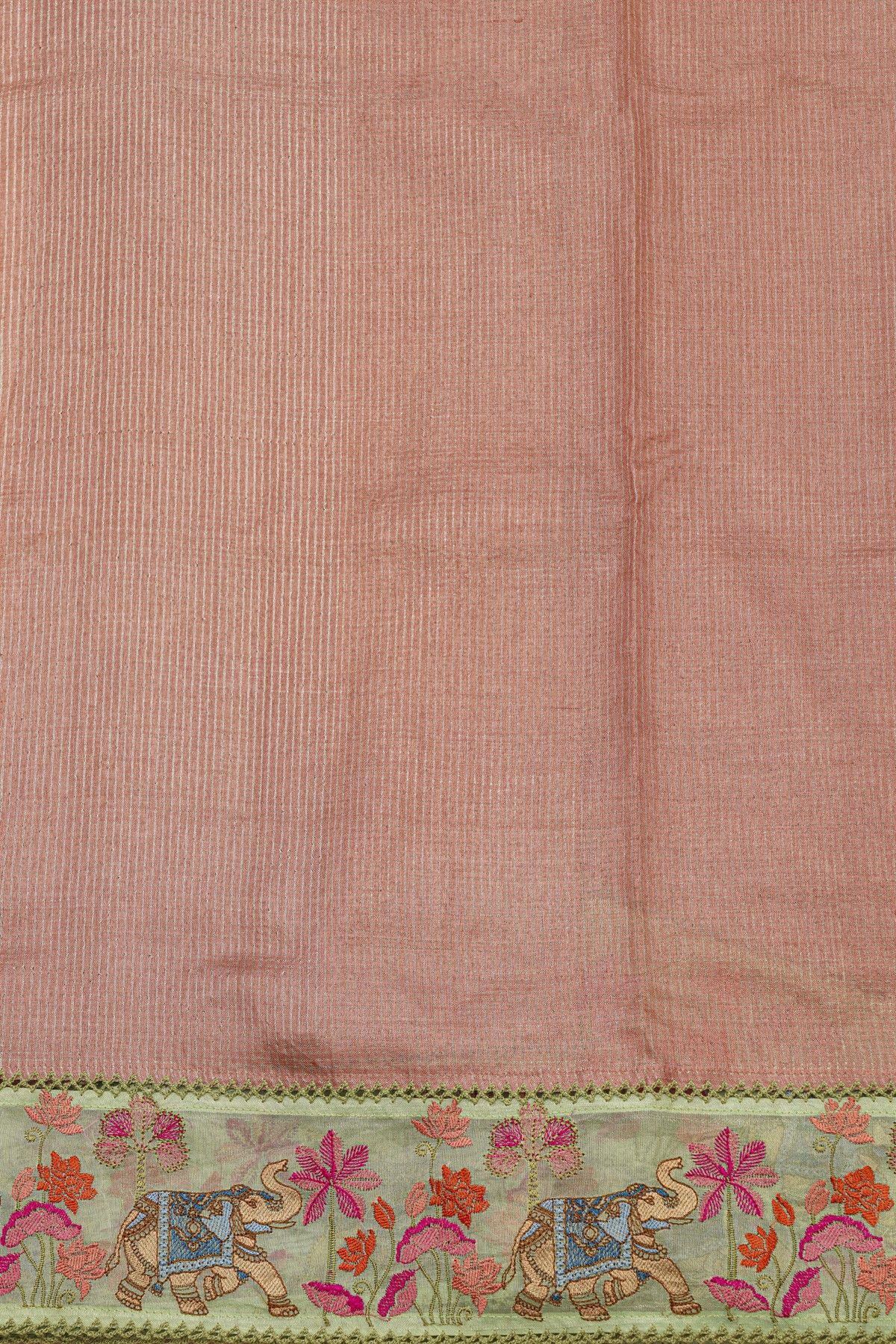 Fancy Tussar Onion Pink Saree With Cross Stich Work Border