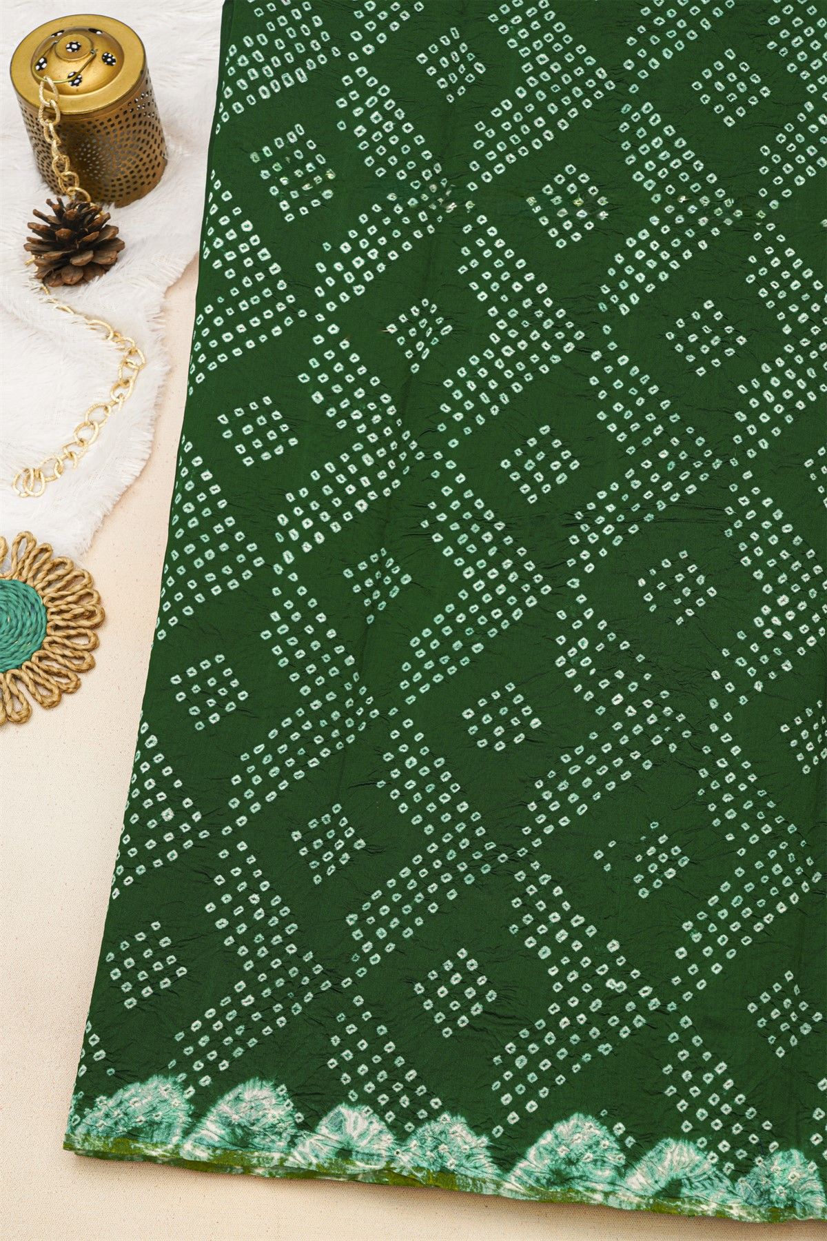 Fancy Tussar Bottle Green Saree With Bird Buttis In Thread Work Body