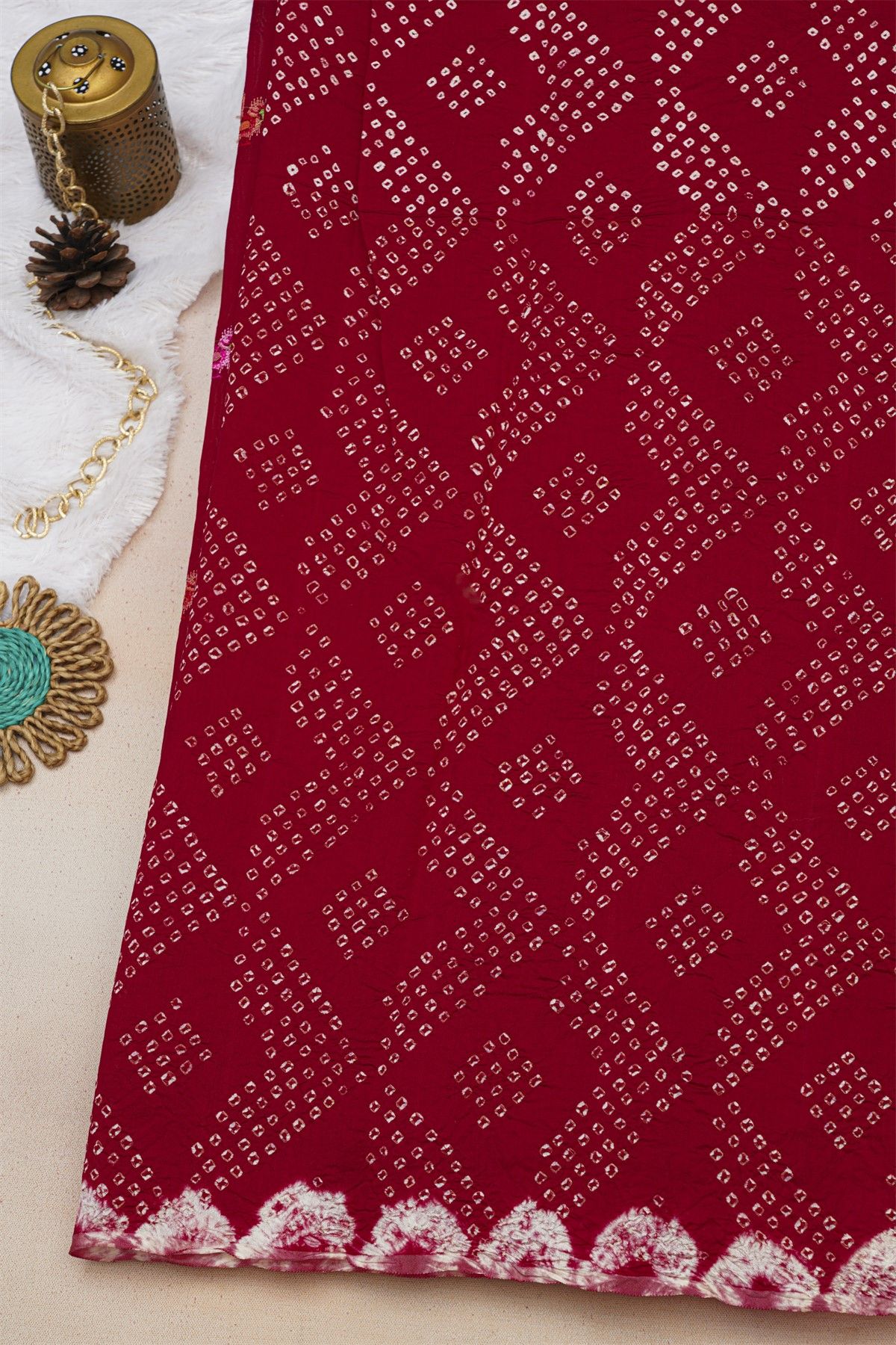 Fancy Tussar Red Saree With Bird Buttis In Thread Work Body