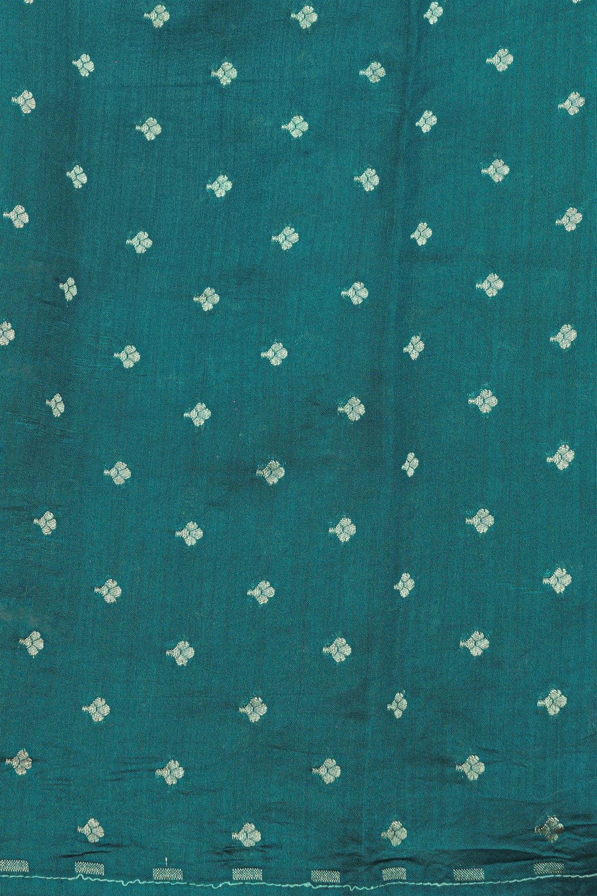 Fancy Tussar Teal Green Saree With Elephant Buttis In Thread Work Body