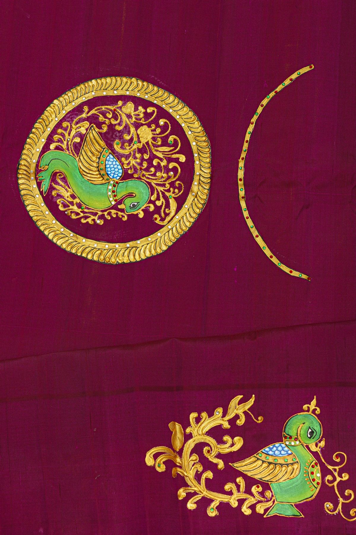 Gadwal Silk Mustard Saree With Tanjore Hand-Painted Florals Border