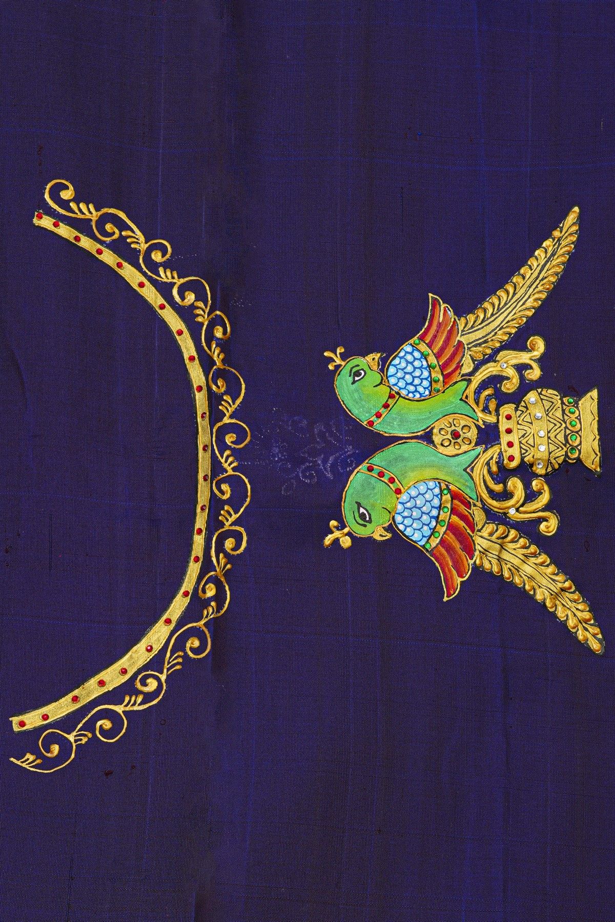 Gadwal Silk Magenta Saree With Tanjore Hand-Painted Florals And Peacocks Border