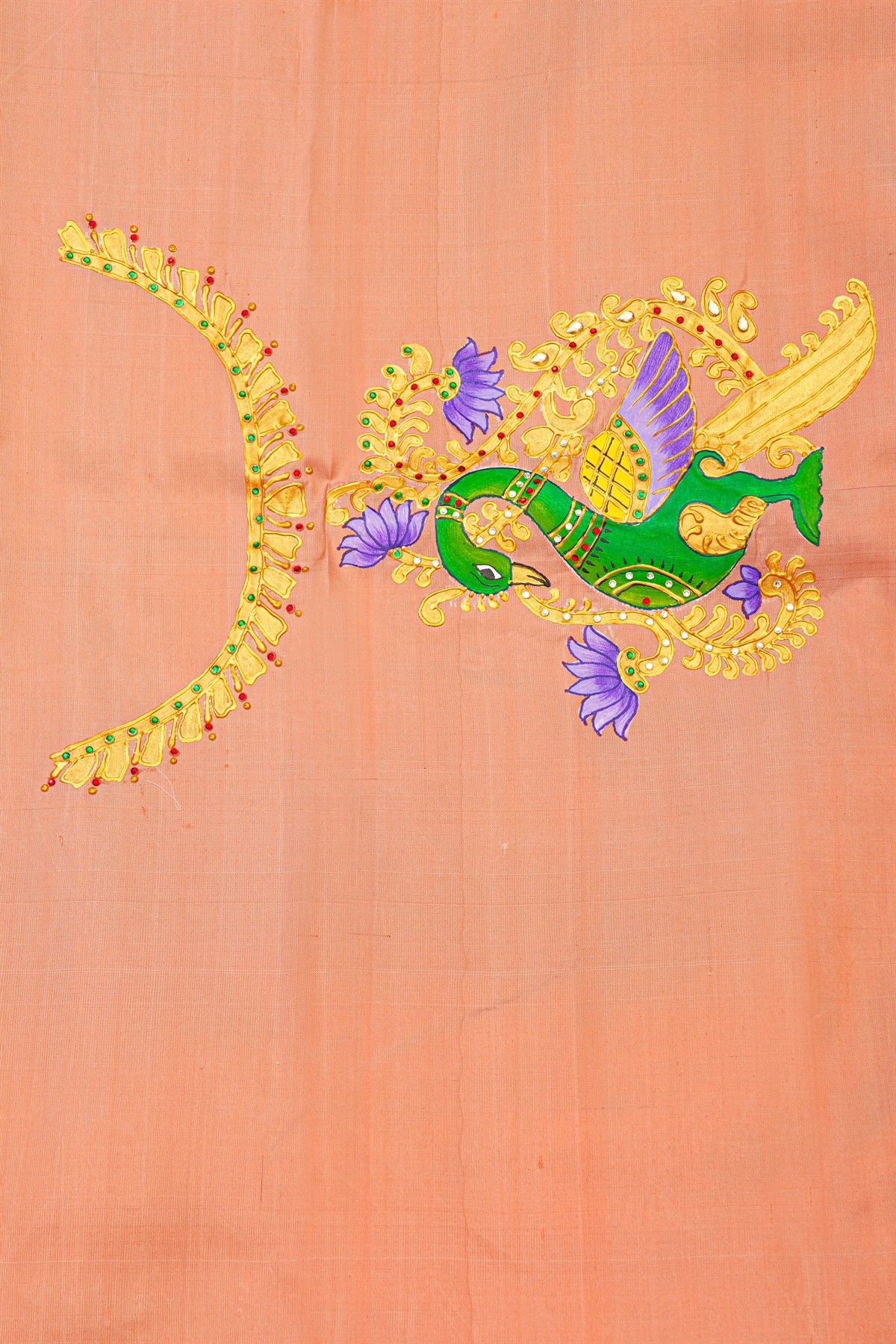 Gadwal Silk Bottle Green Saree With Tanjore Hand-Painted Florals Border