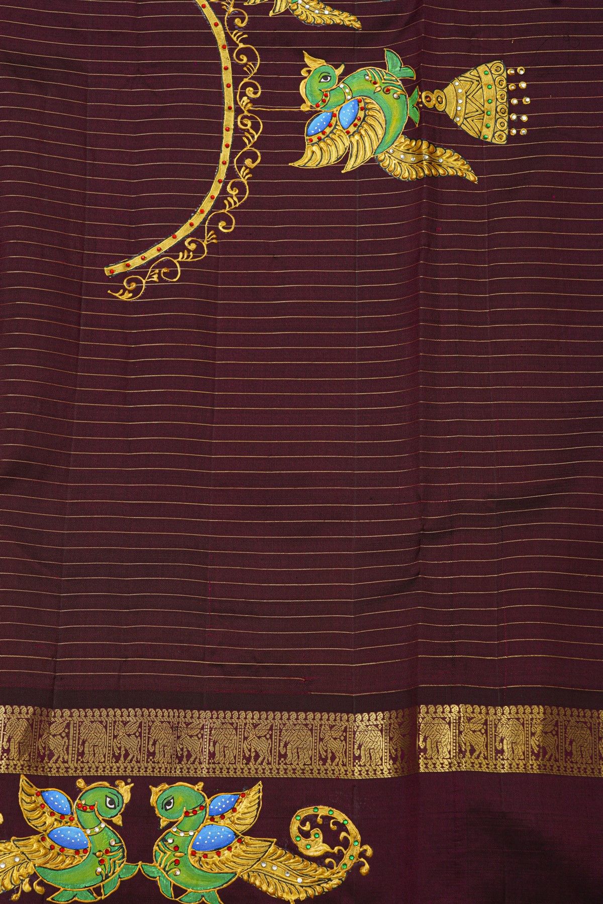Gadwal Silk Pink Saree With Tanjore Hand-Painted Florals Border