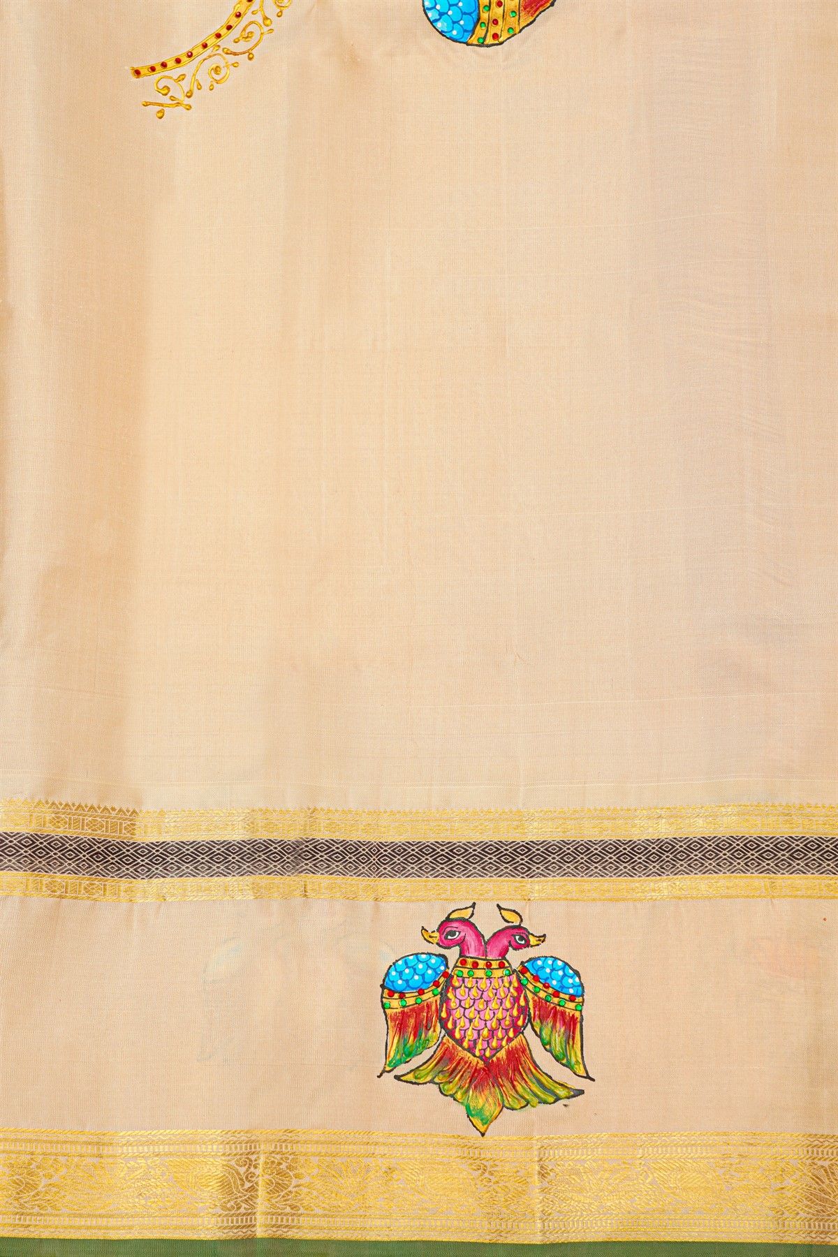 Gadwal Silk Red Saree With Tanjore Hand-Painted Florals Border