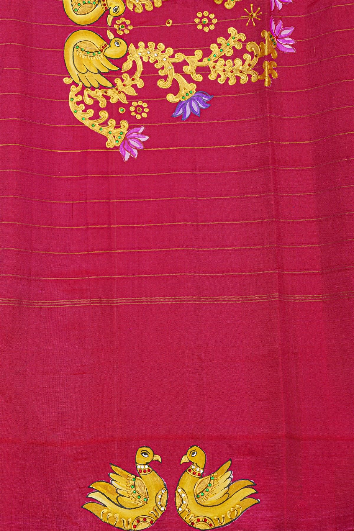 Gadwal Silk Navy Blue Saree With Tanjore Hand-Painted Florals Border