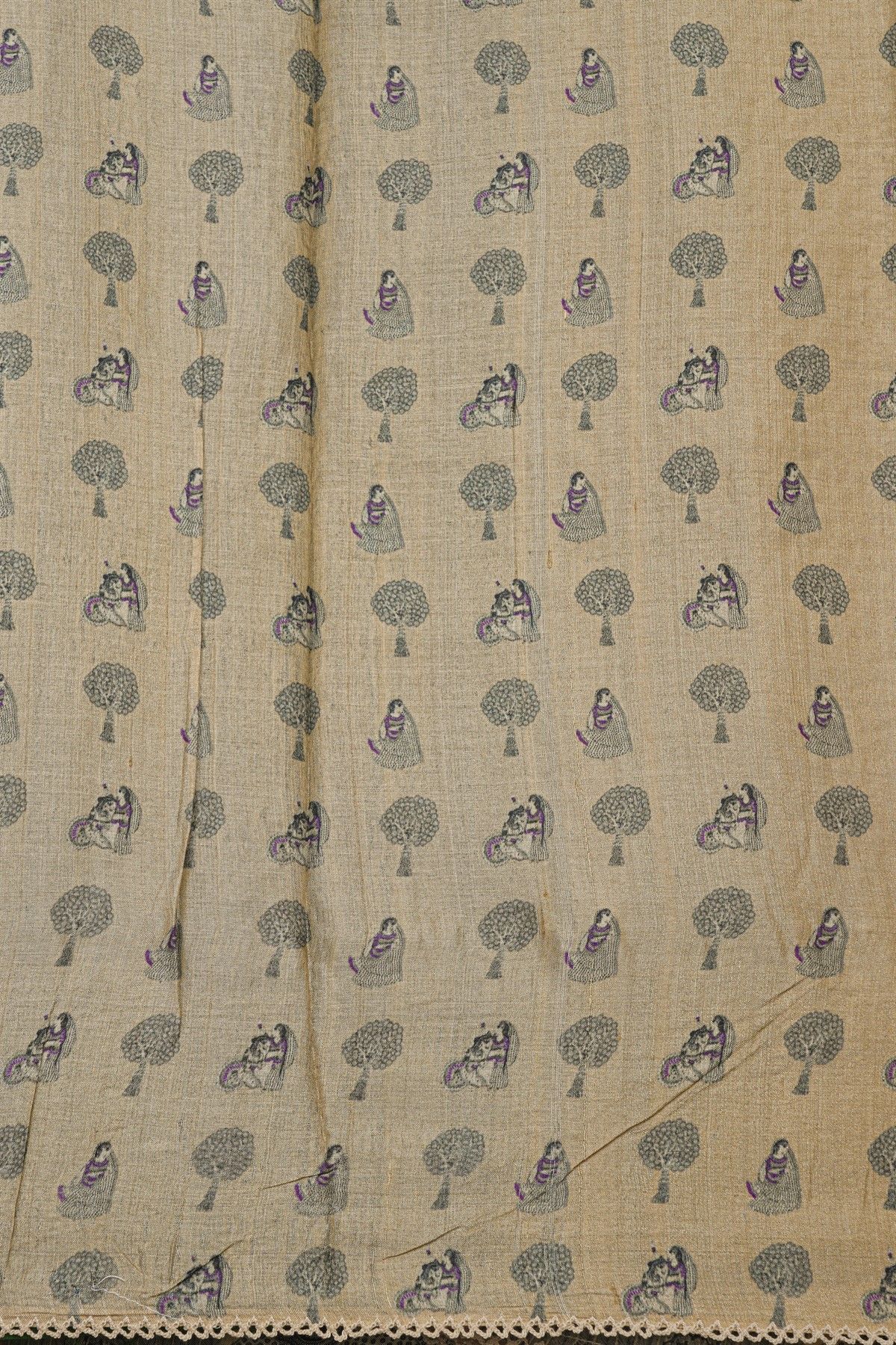 Fancy Kora Bottle Green Saree With Florals And Women Motifs Border
