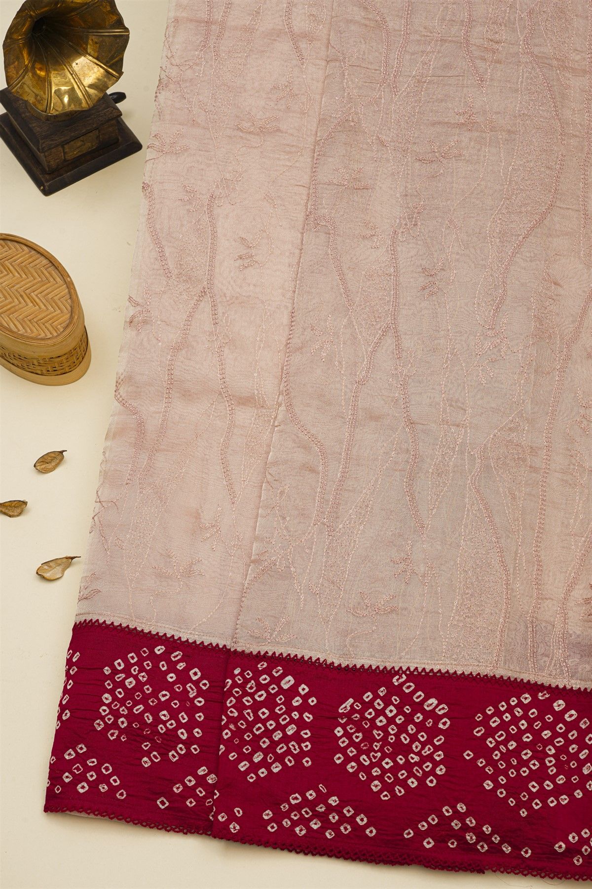 Fancy Kora Baby Pink Saree With Bandhani Dots Border