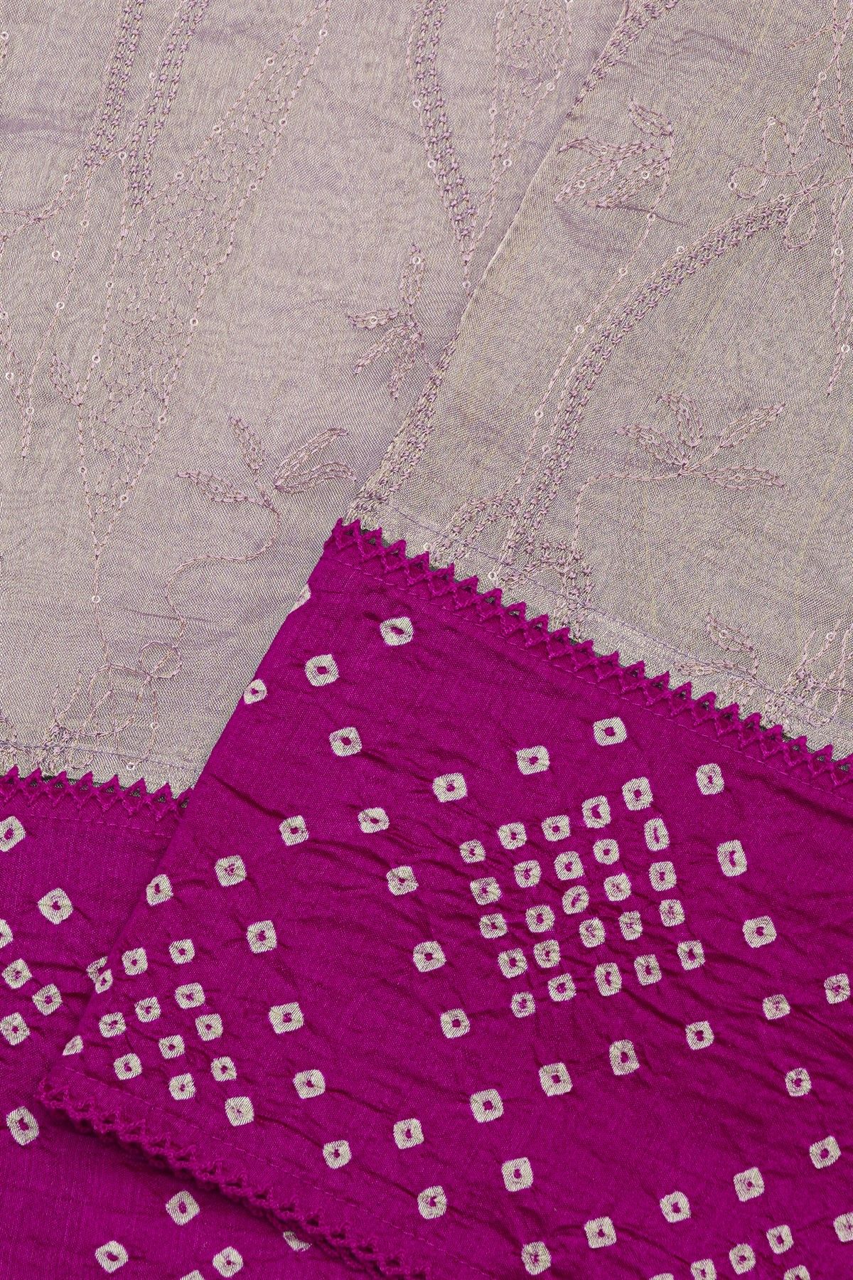 Fancy Kora Lavender Saree With Bandhani Dots Border