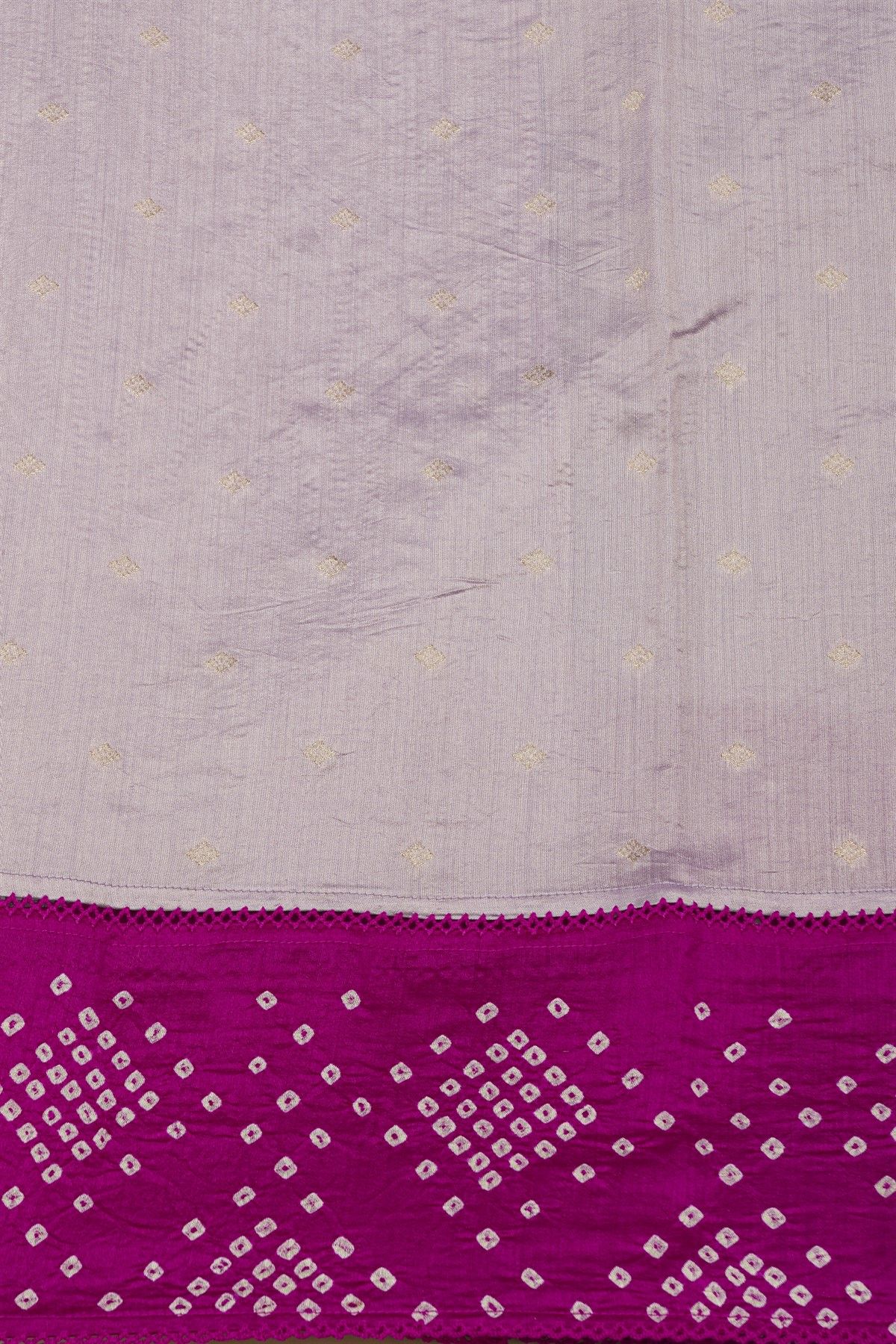 Fancy Kora Lavender Saree With Bandhani Dots Border