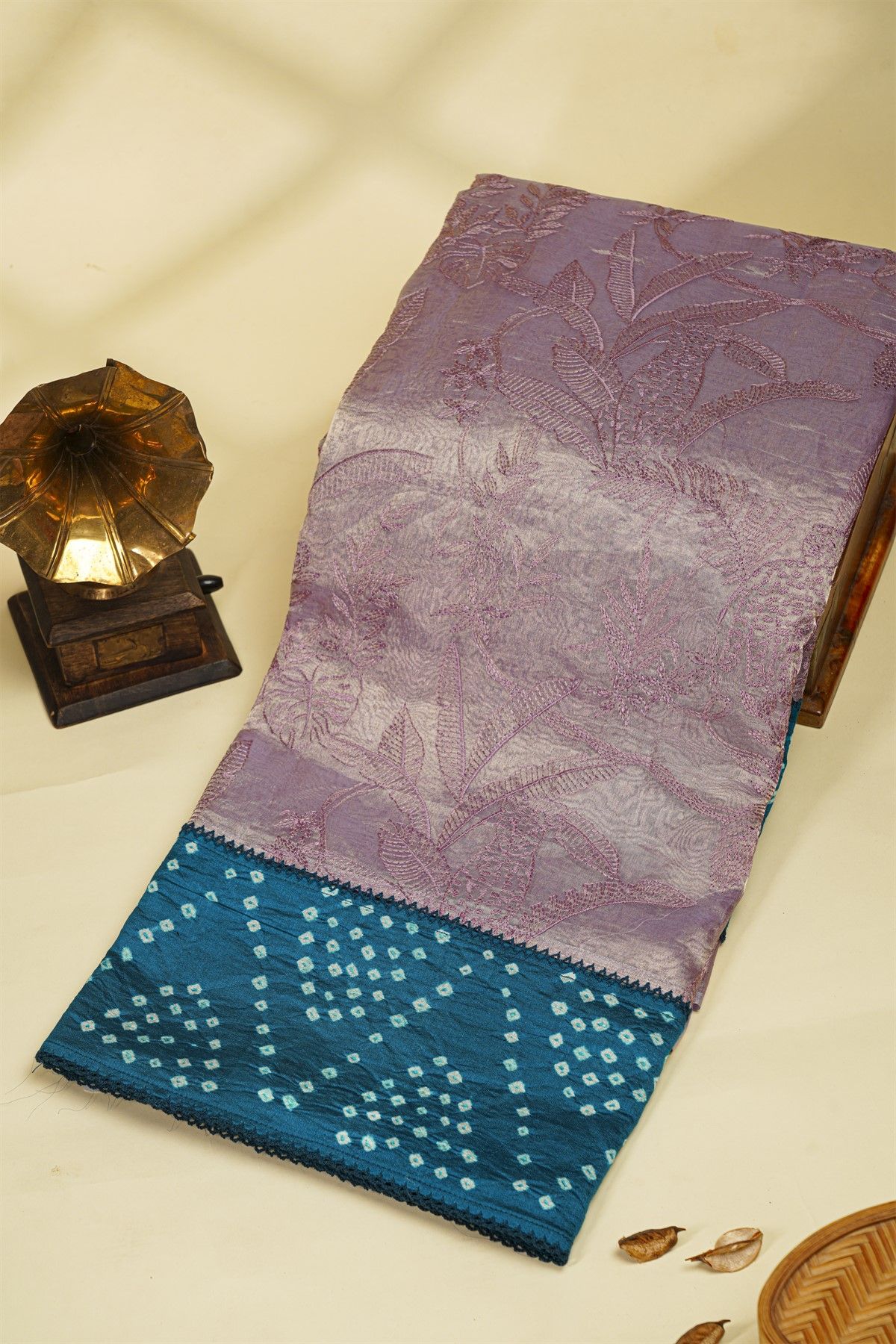 Fancy Kora Lavender Saree With Bandhani Dots Border