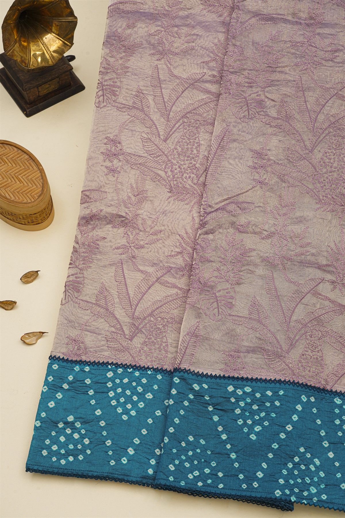 Fancy Kora Lavender Saree With Bandhani Dots Border