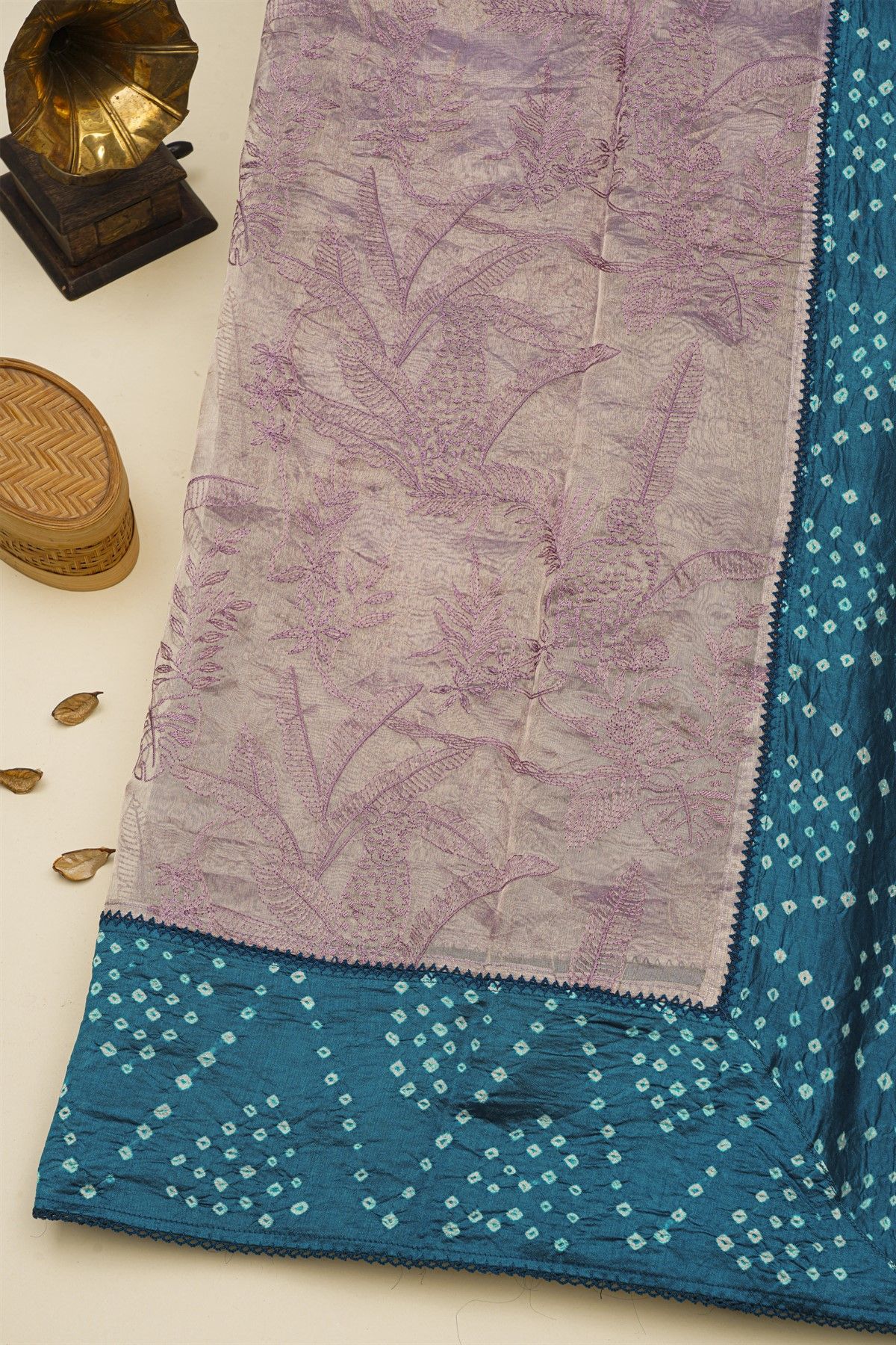 Fancy Kora Lavender Saree With Bandhani Dots Border