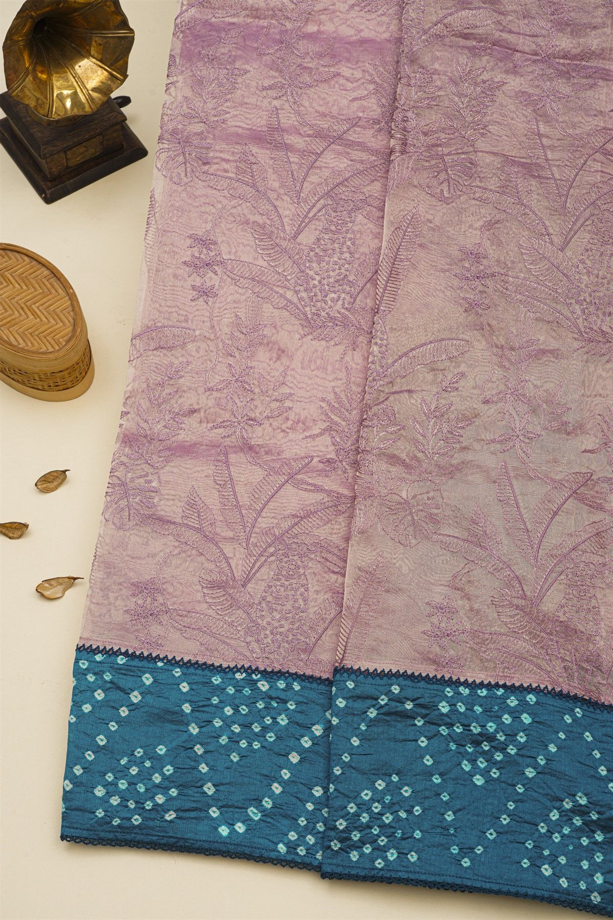 Fancy Kora Lavender Saree With Bandhani Dots Border