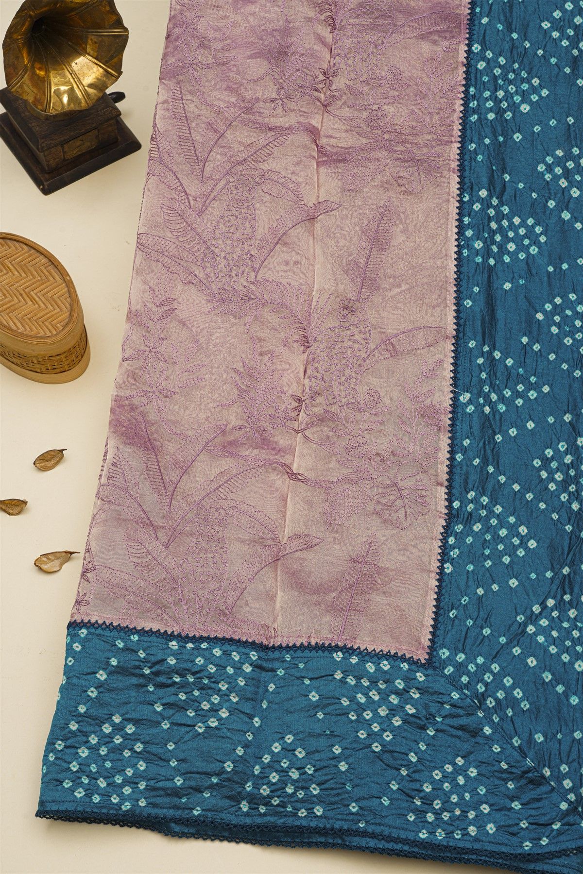 Fancy Kora Lavender Saree With Bandhani Dots Border