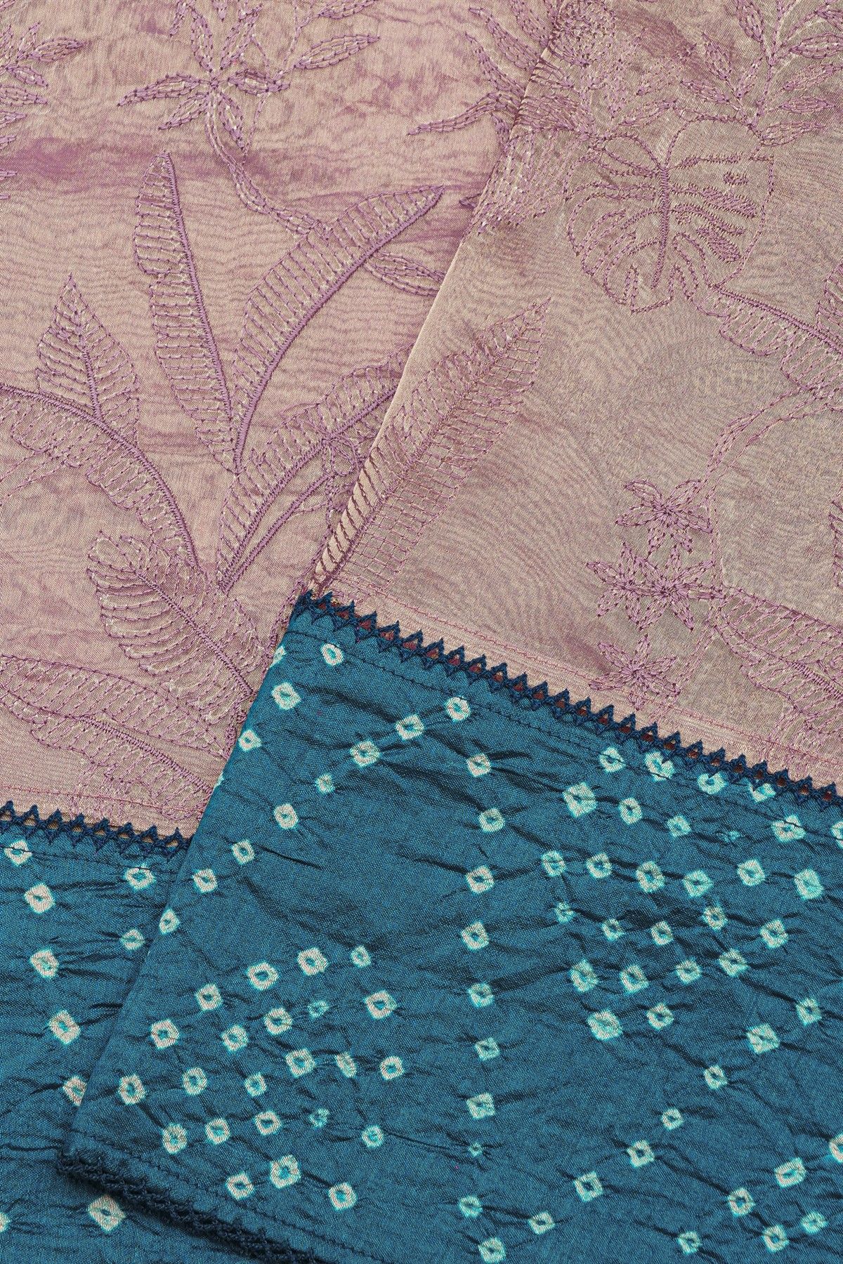 Fancy Kora Lavender Saree With Bandhani Dots Border