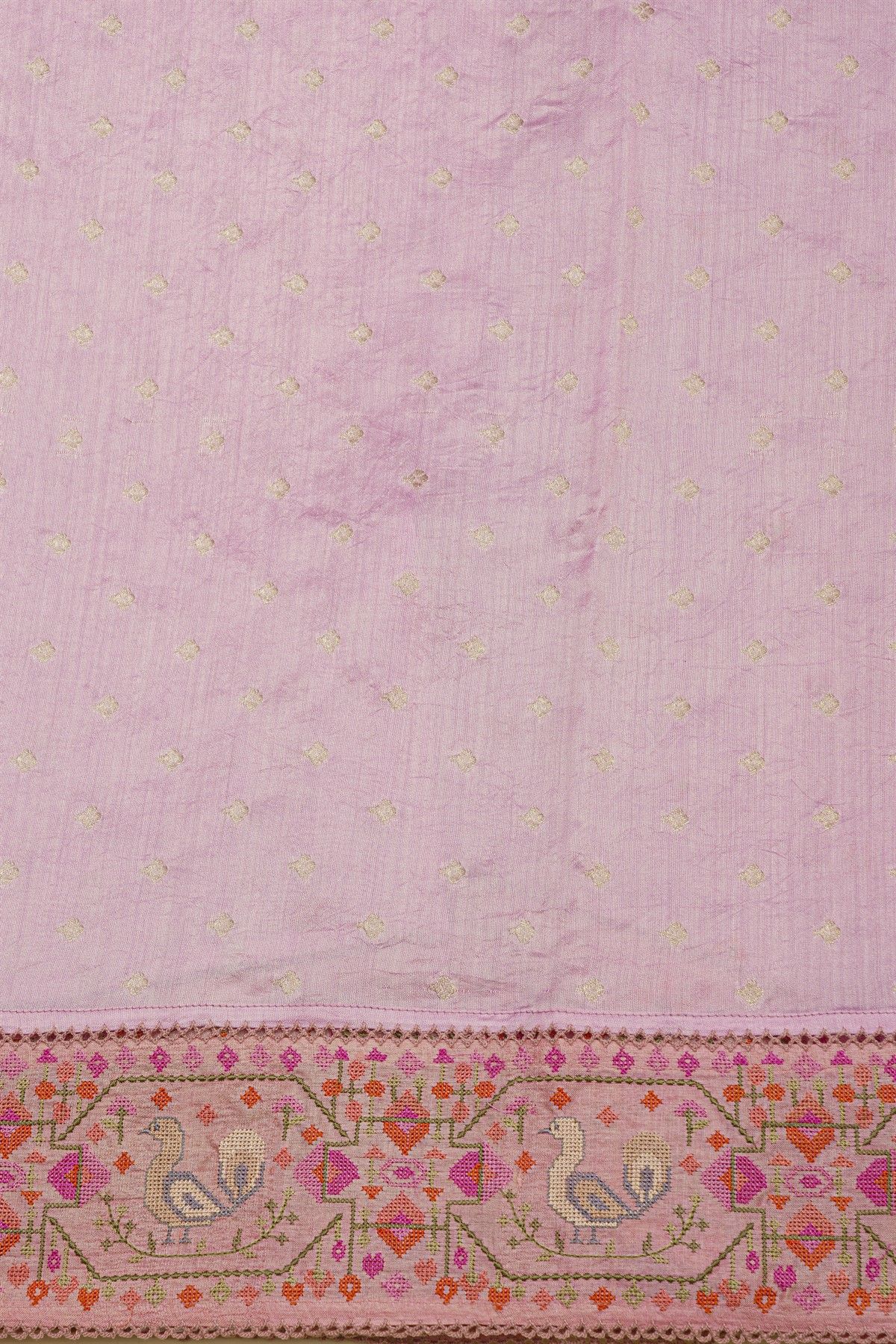 Fancy Kora Baby Pink Saree With Florals And Peacocks In Thread Work Border