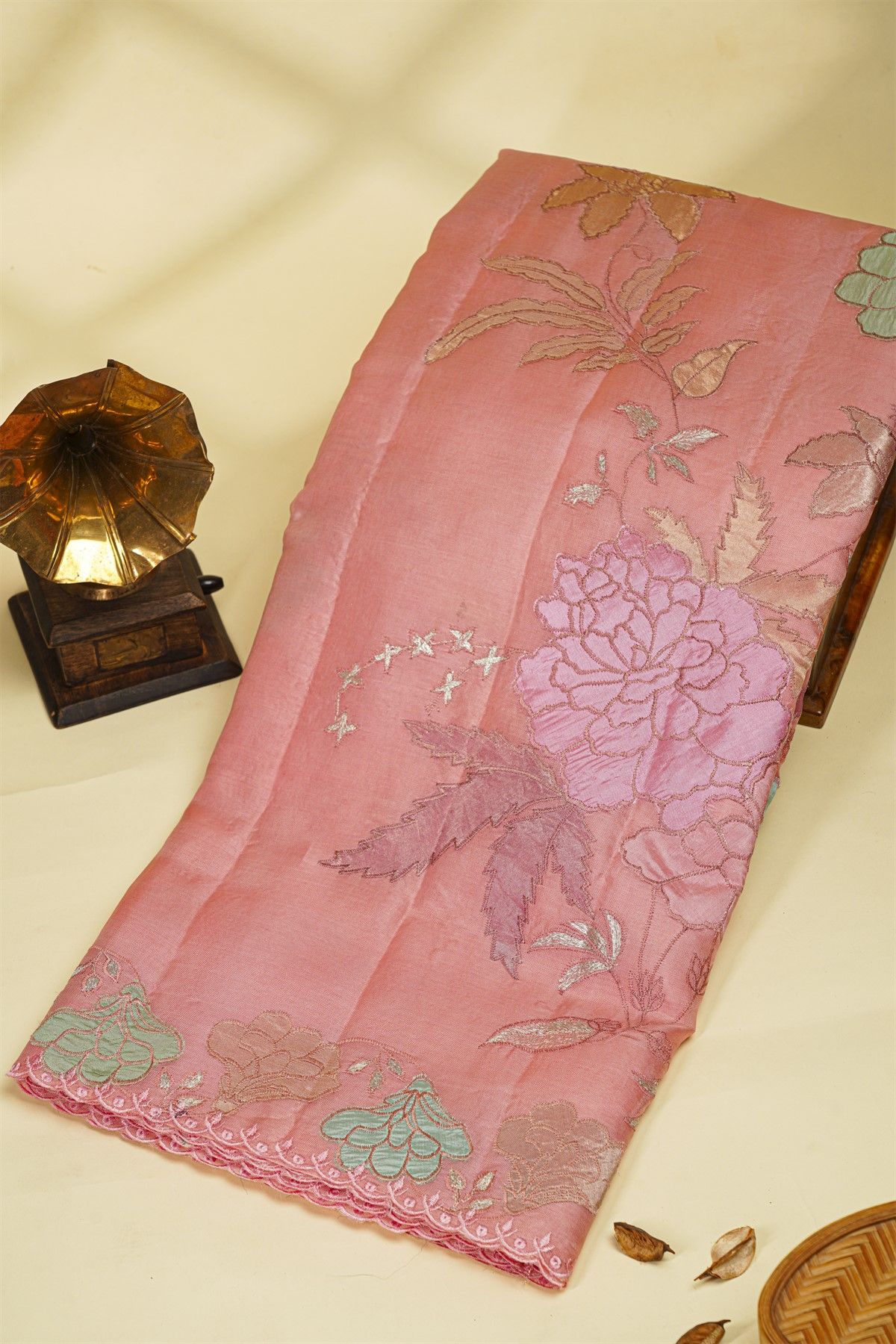 Fancy Kora Baby Pink Saree With Cut Work Border