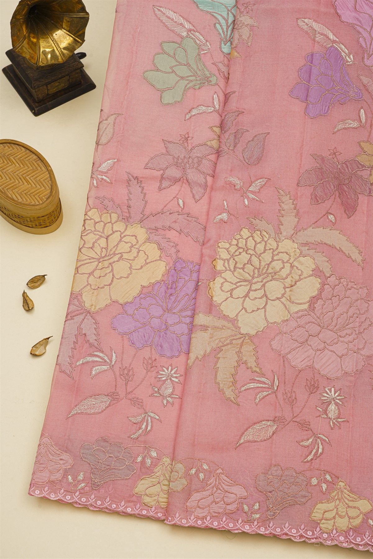 Fancy Kora Baby Pink Saree With Cut Work Border