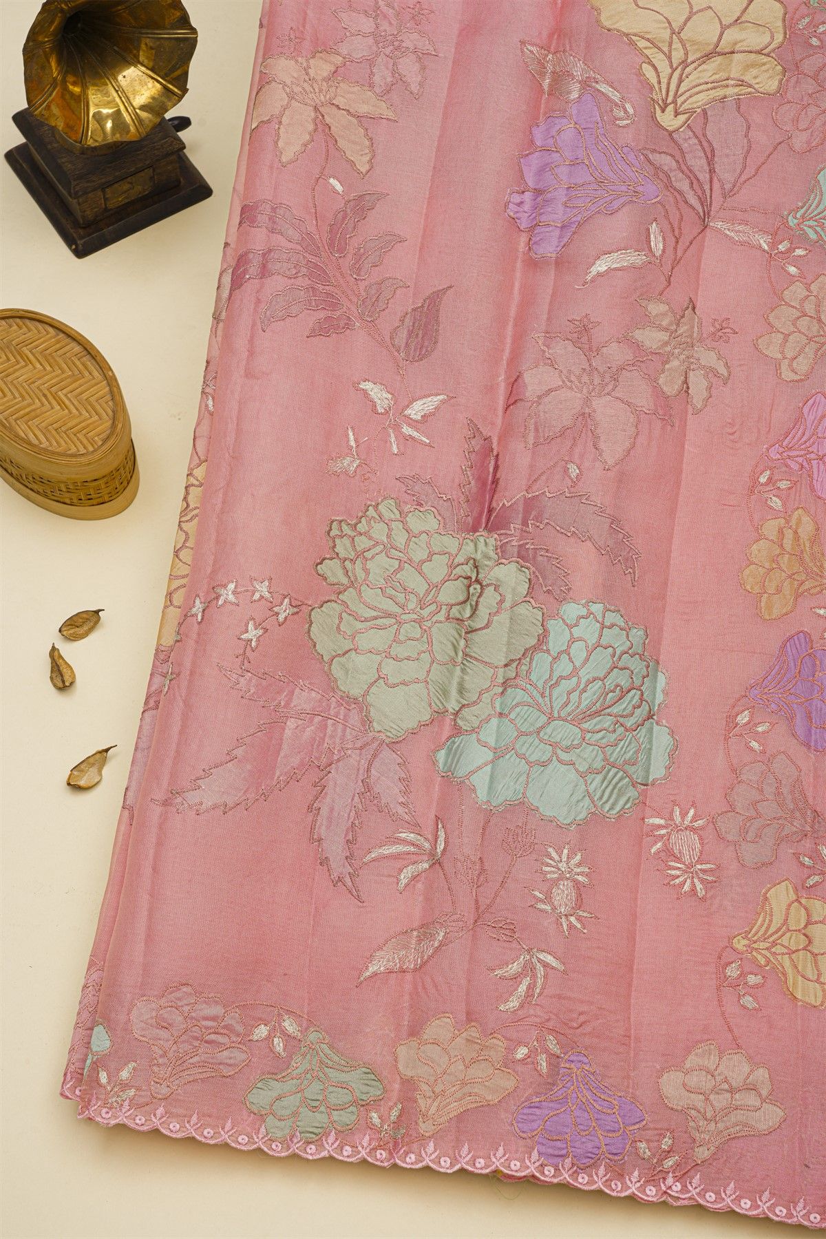 Fancy Kora Baby Pink Saree With Cut Work Border