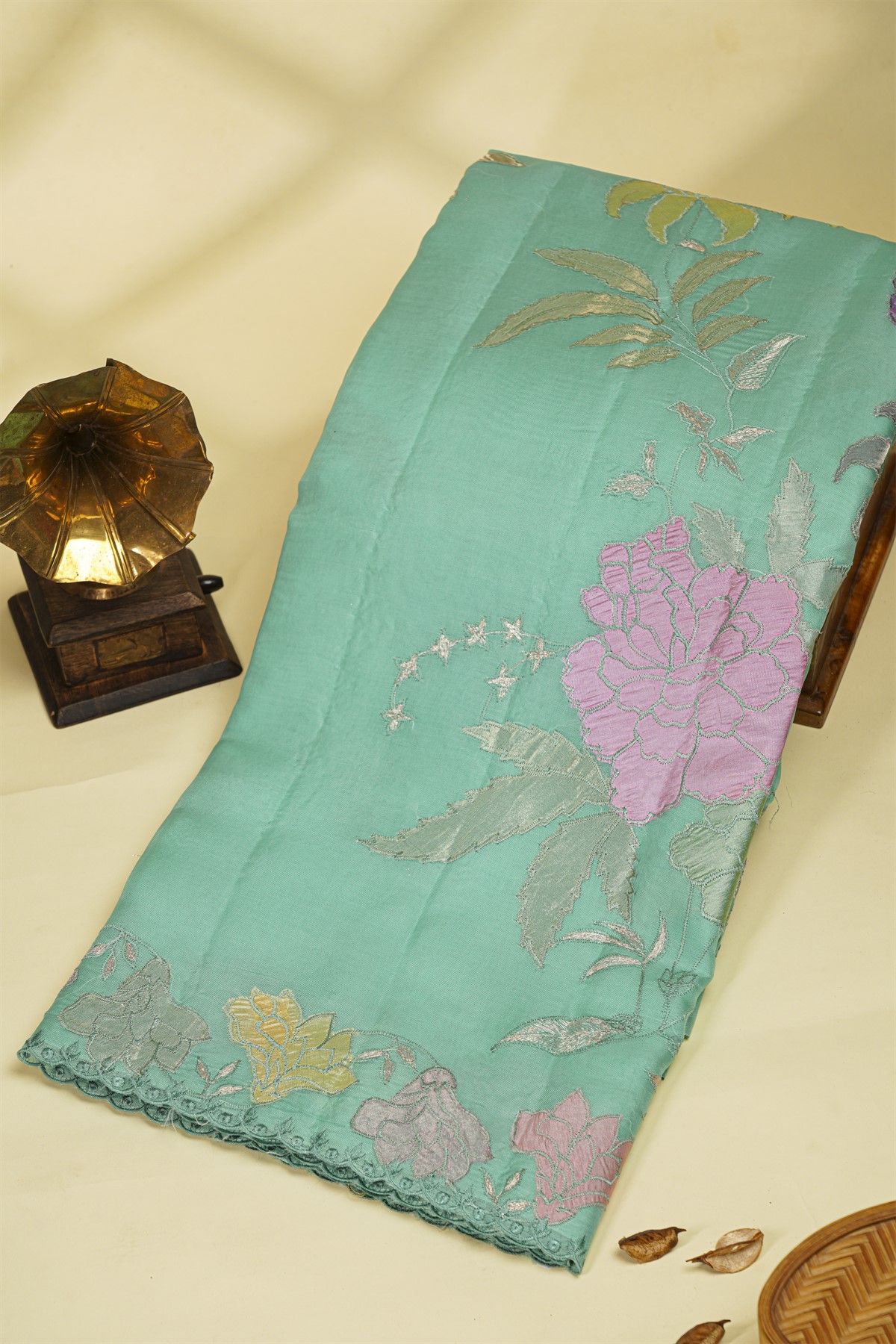 Fancy Kora Sky Blue Saree With Cut Work Border