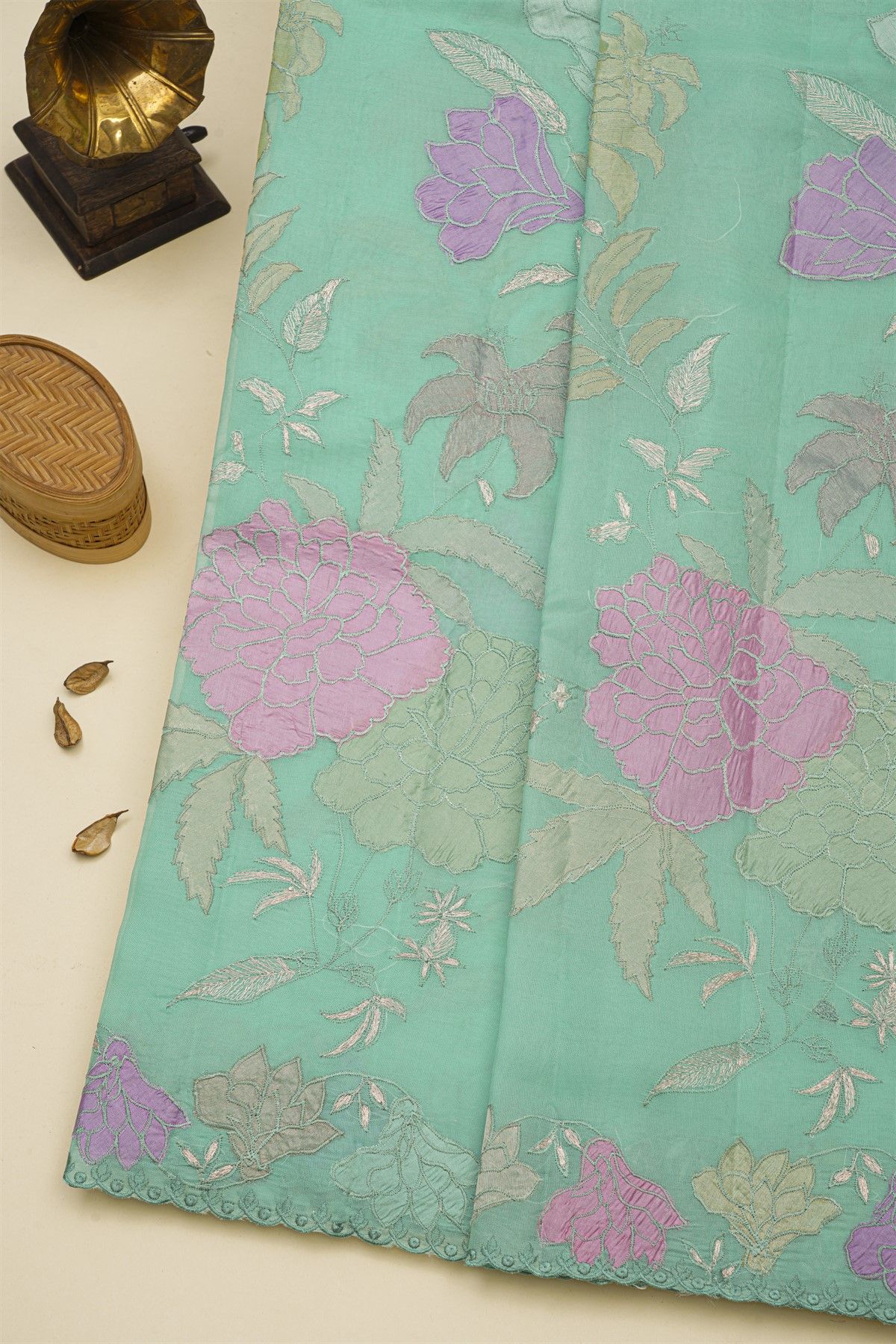 Fancy Kora Sky Blue Saree With Cut Work Border