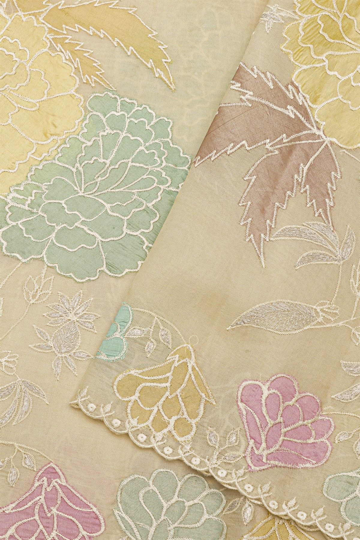 Fancy Kora Cream Saree With Cut Work Border