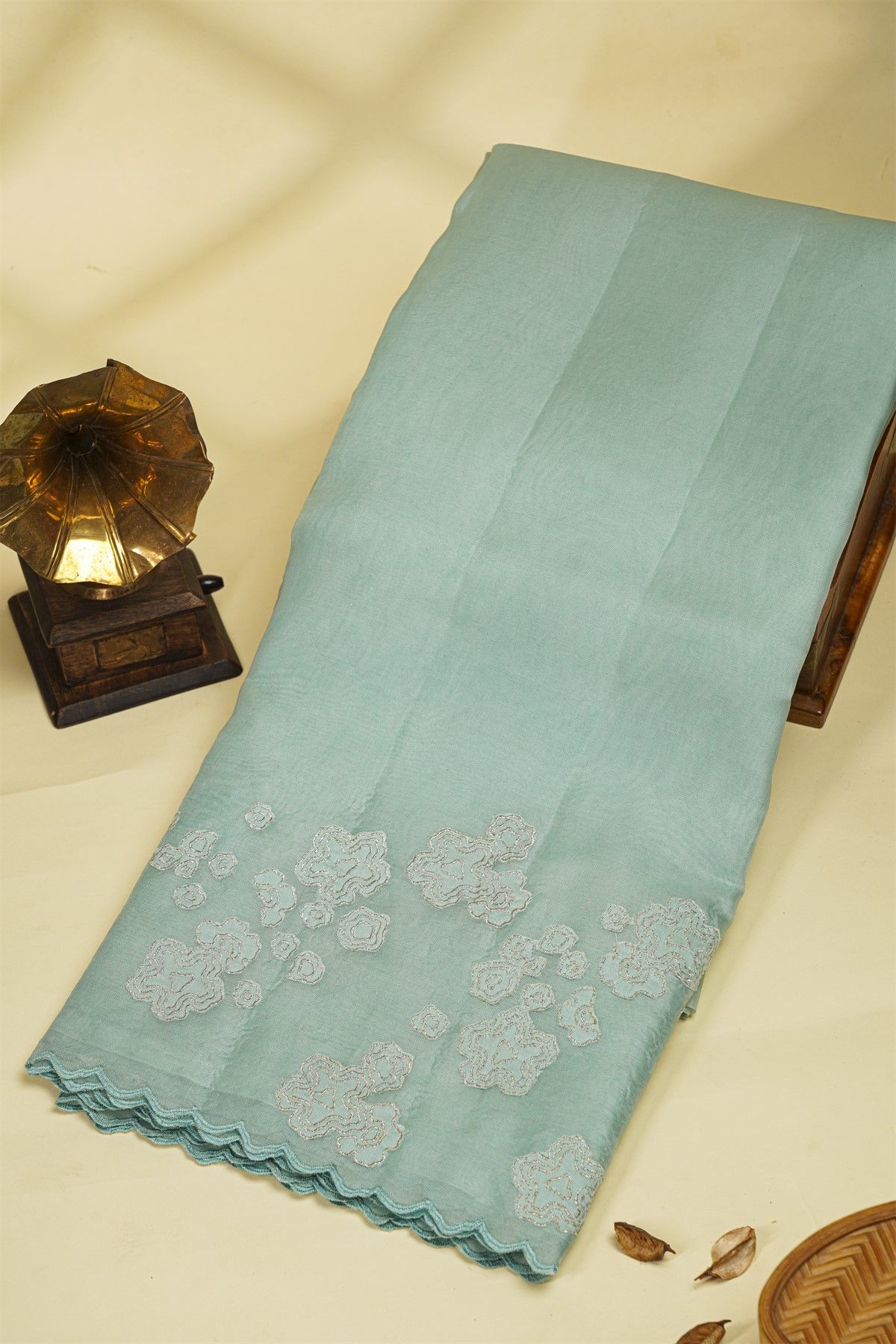 Fancy Kora Sky Blue Saree With Cut Work Border