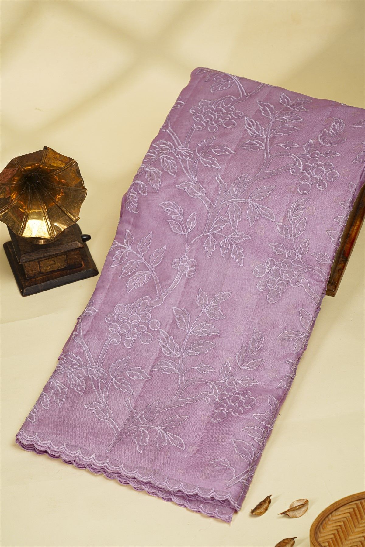Fancy Tussar Lavender Saree With Cut Work Border