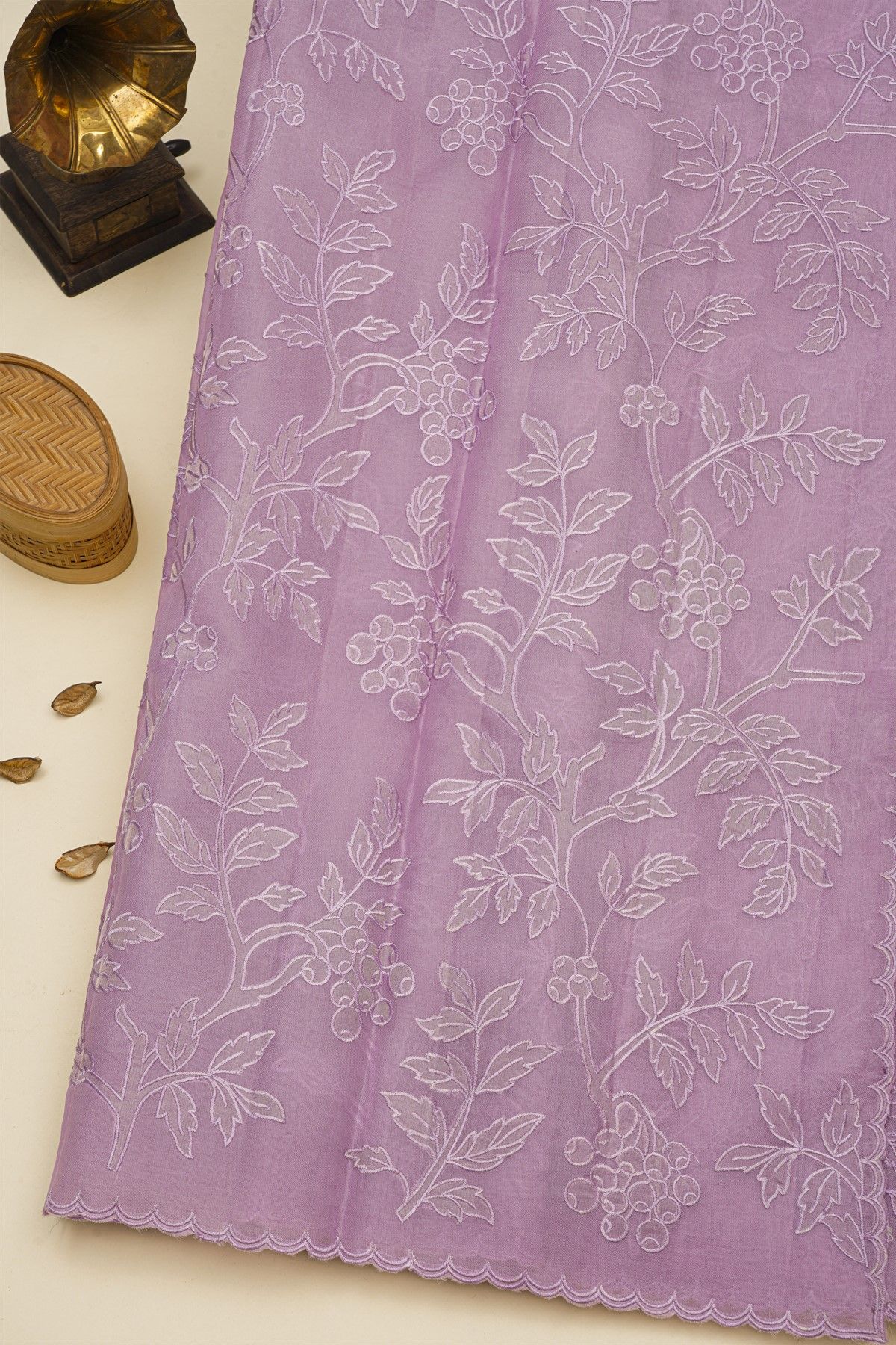 Fancy Tussar Lavender Saree With Cut Work Border