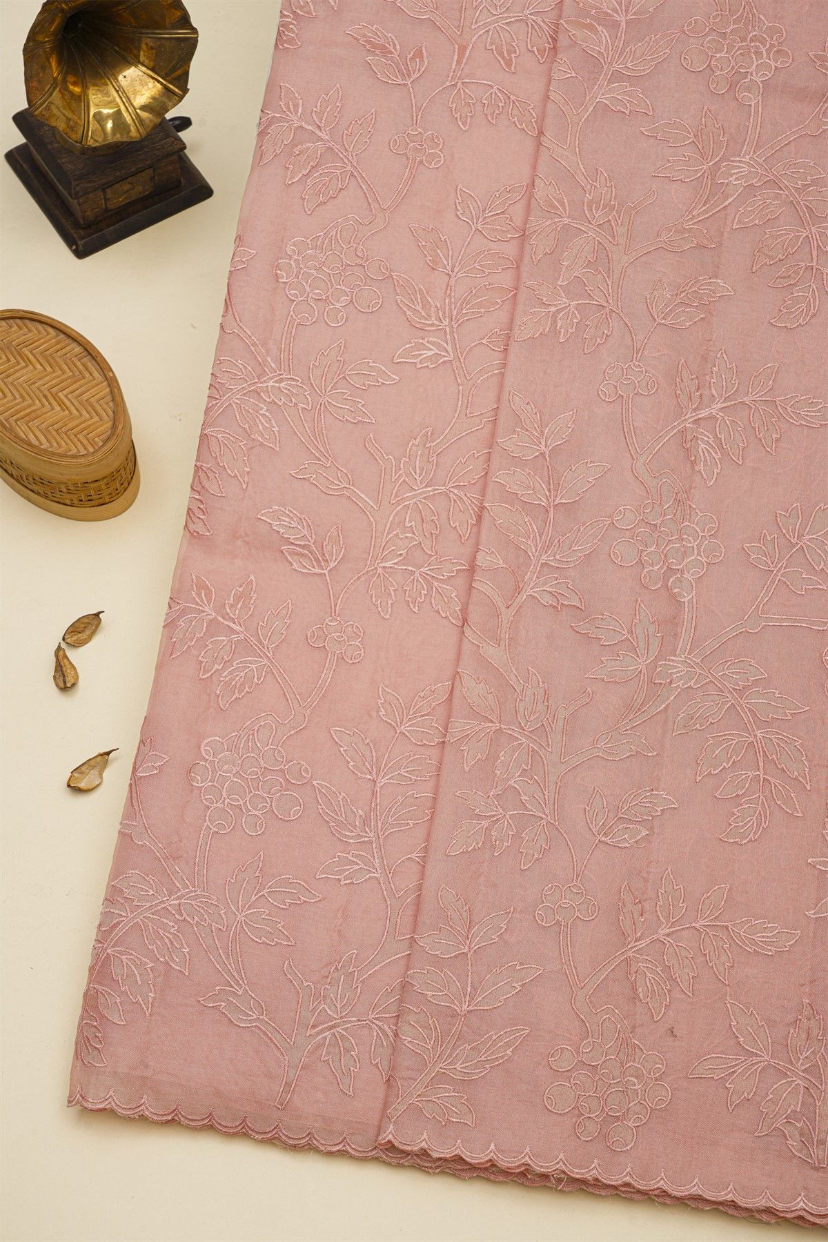 Fancy Tussar Peach Saree With Cut Work Border