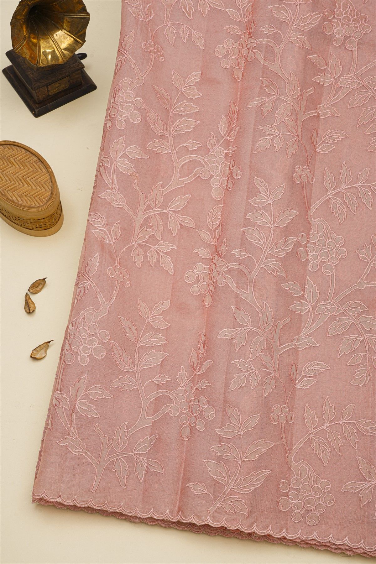 Fancy Tussar Peach Saree With Cut Work Border