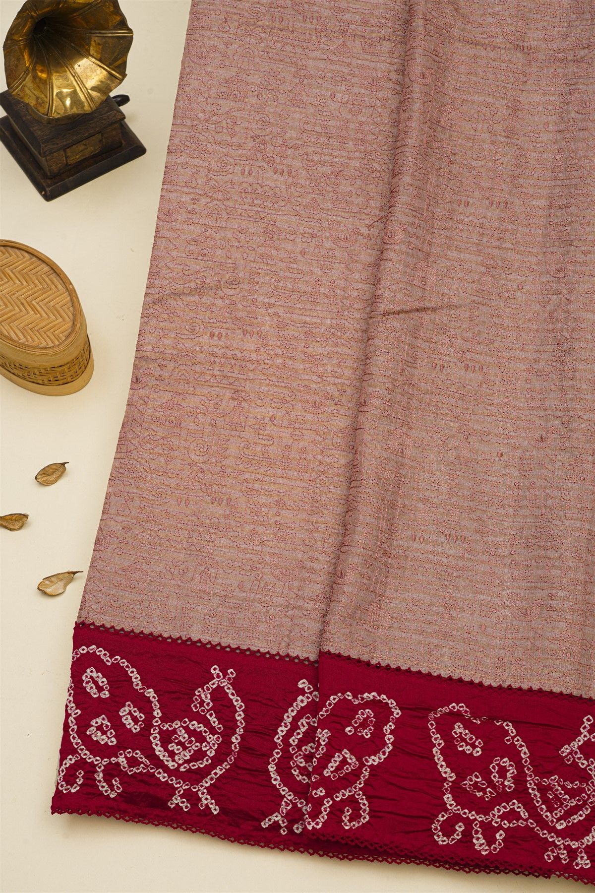 Fancy Kora Mauve Saree With Bandhani Border