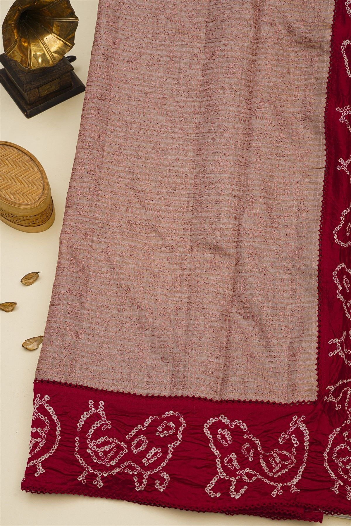 Fancy Kora Mauve Saree With Bandhani Border