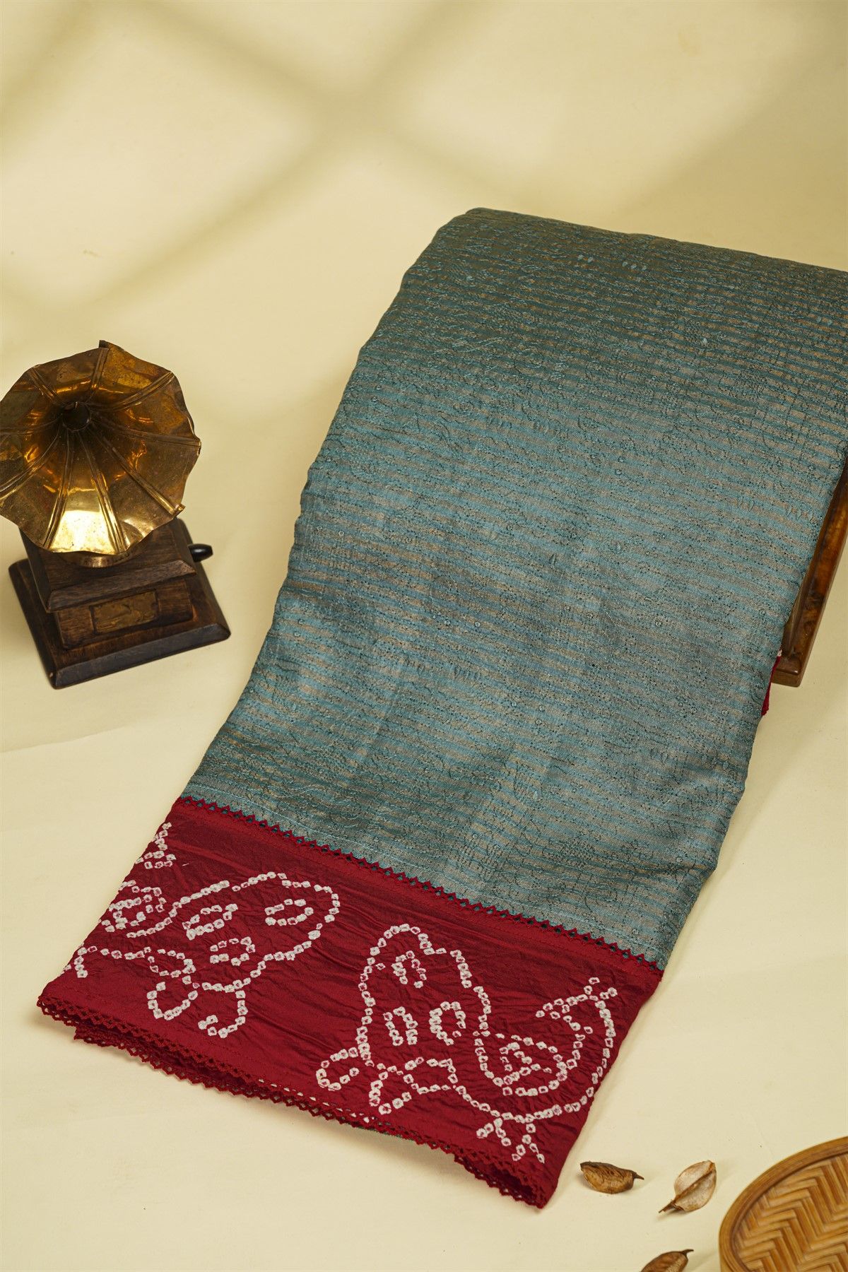 Fancy Kora Powder Blue Saree With Bandhani Border