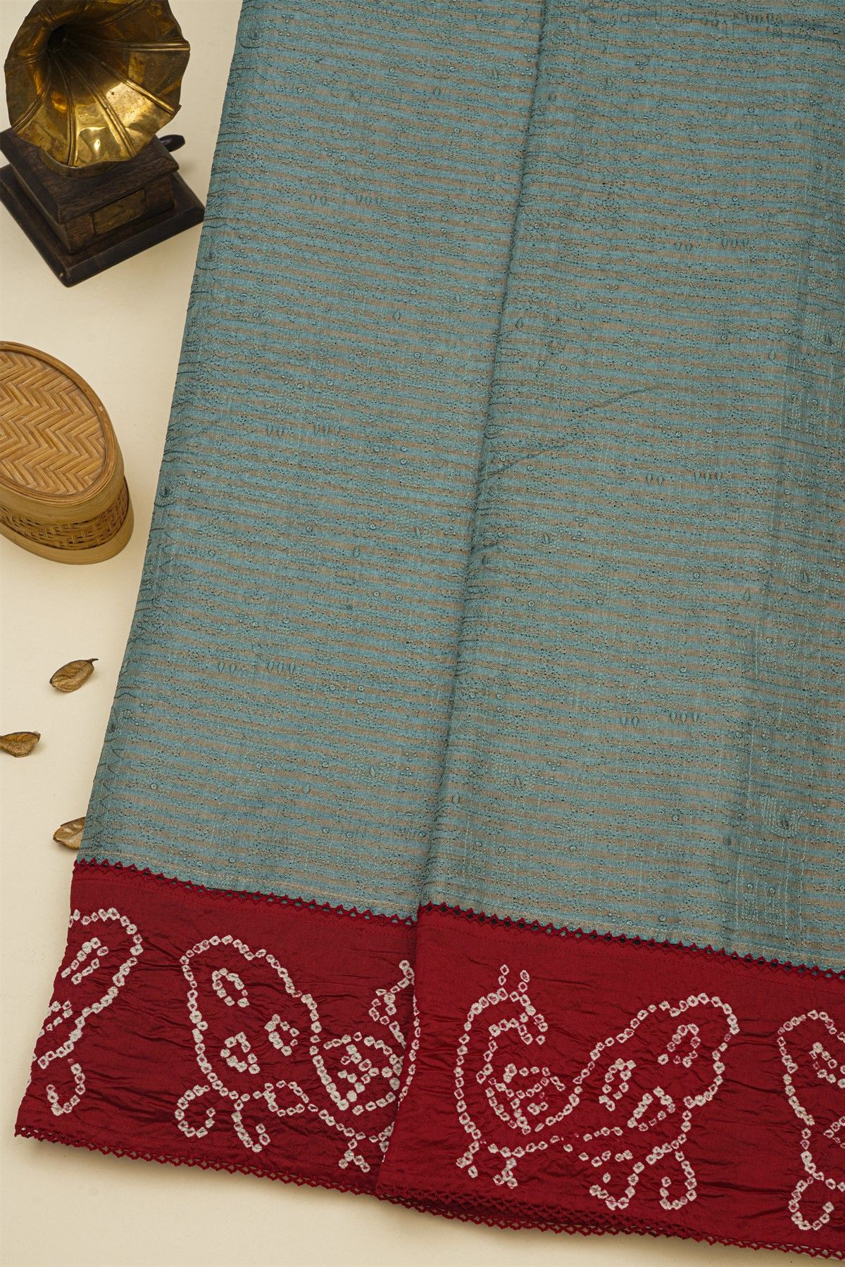 Fancy Kora Powder Blue Saree With Bandhani Border