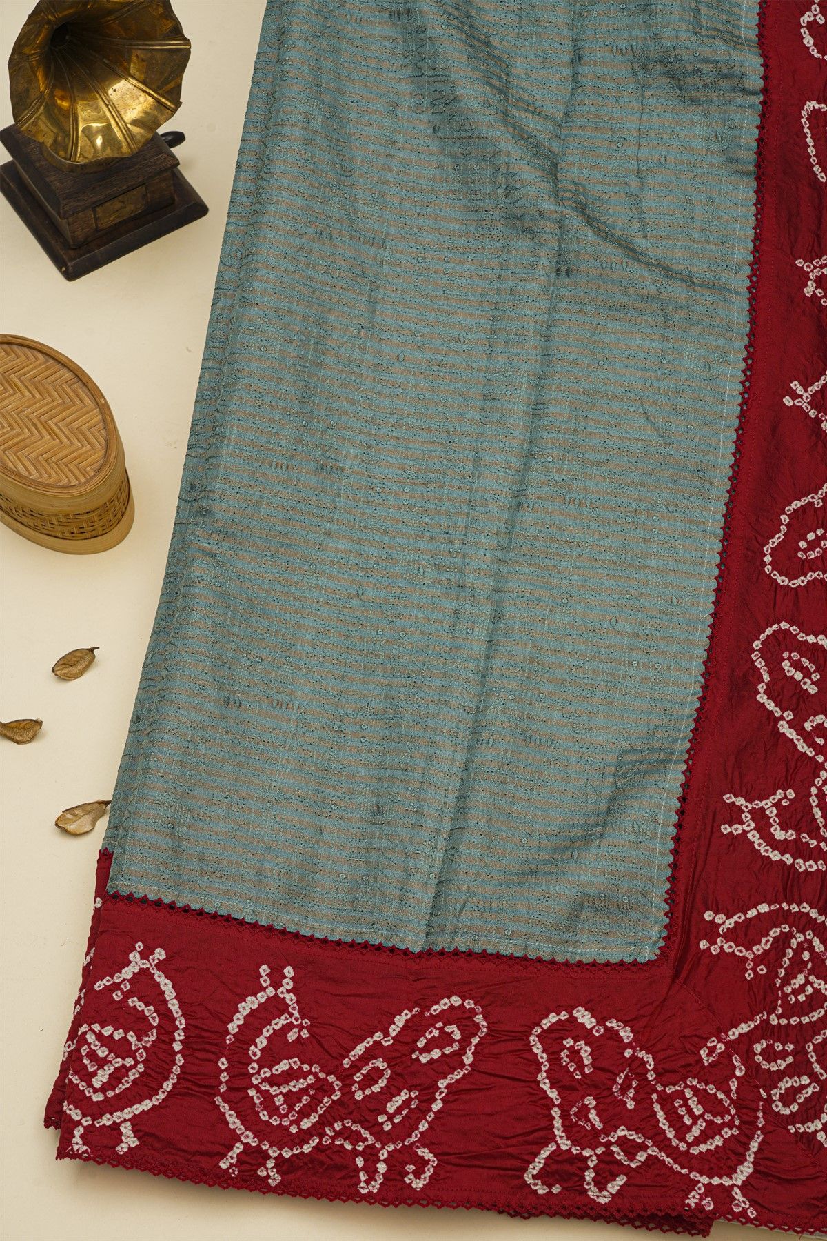 Fancy Kora Powder Blue Saree With Bandhani Border