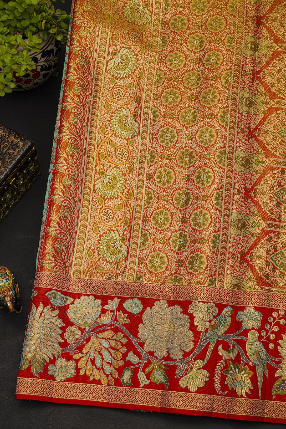 Kancheepuram Silk Sea Green Saree With All Over Meenakari