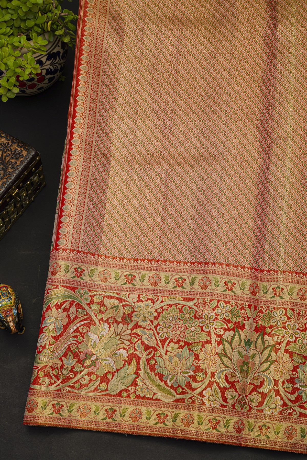 Kancheepuram Silk Baby Pink Saree With All Over Meenakari