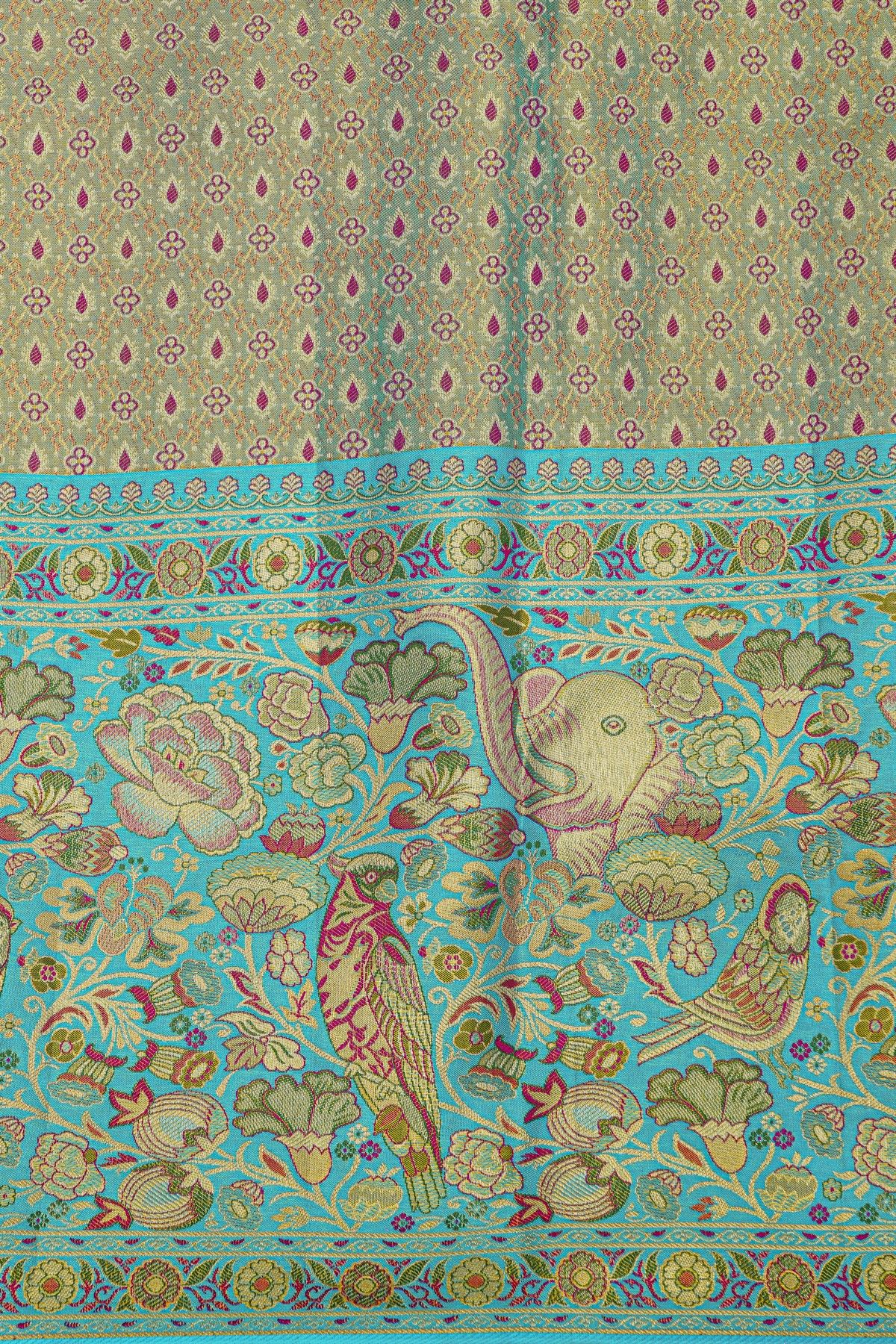 Kancheepuram Silk Bottle Green Saree With All Over Meenakari Body And Border