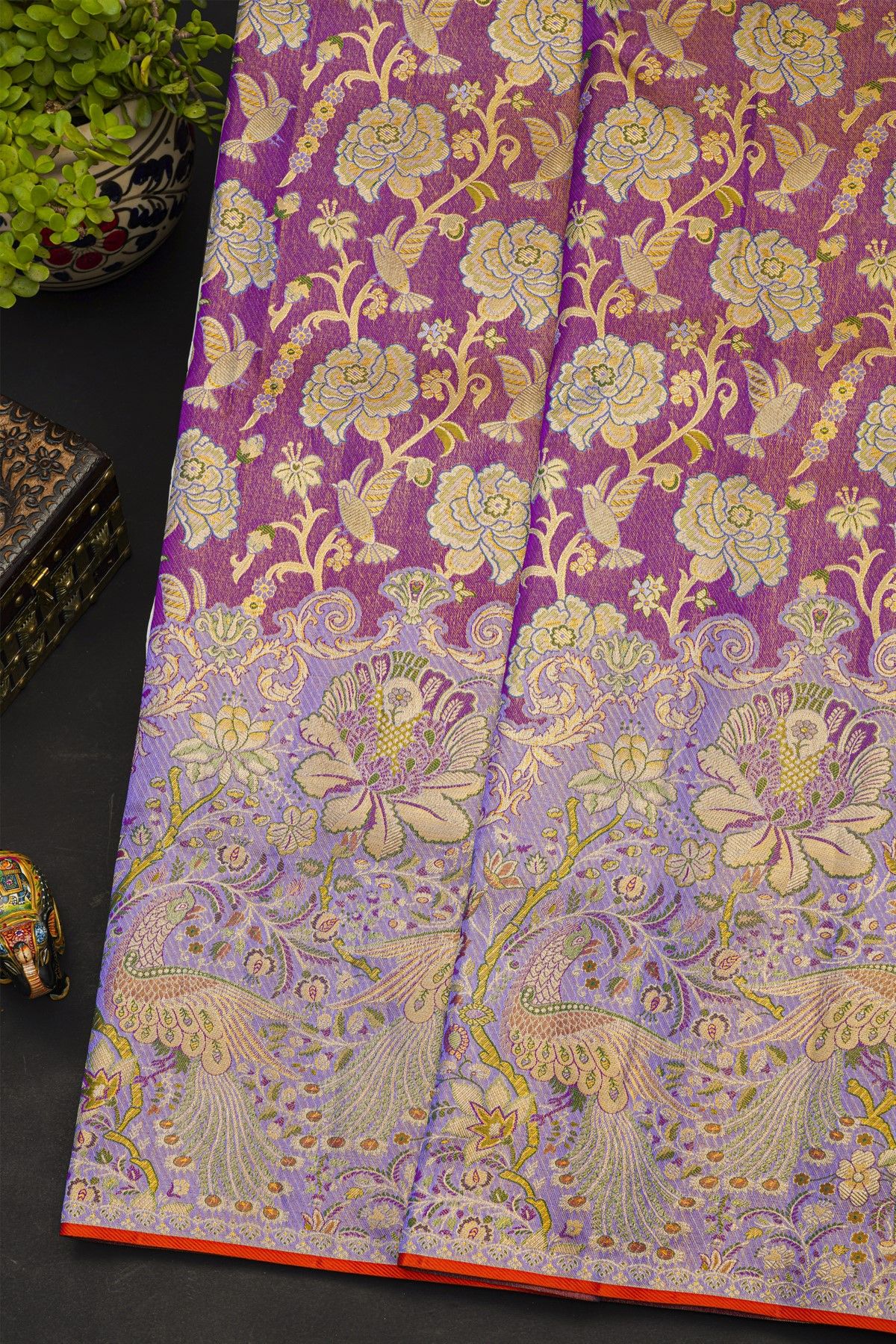 Kancheepuram Silk Purple Saree With All Over Meenakari Body And Border