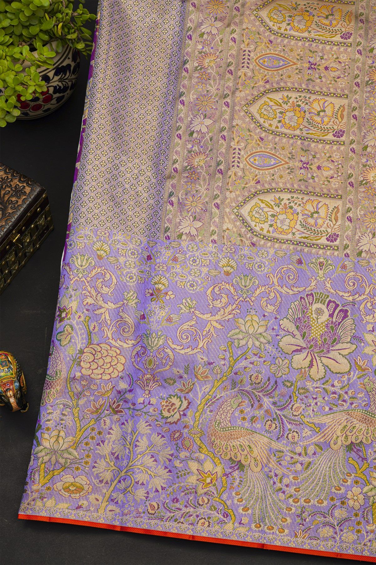 Kancheepuram Silk Purple Saree With All Over Meenakari Body And Border