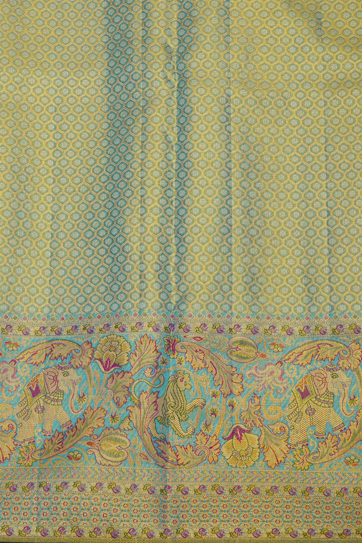 Kancheepuram Silk Leaf Green Saree With All Over Meenakari