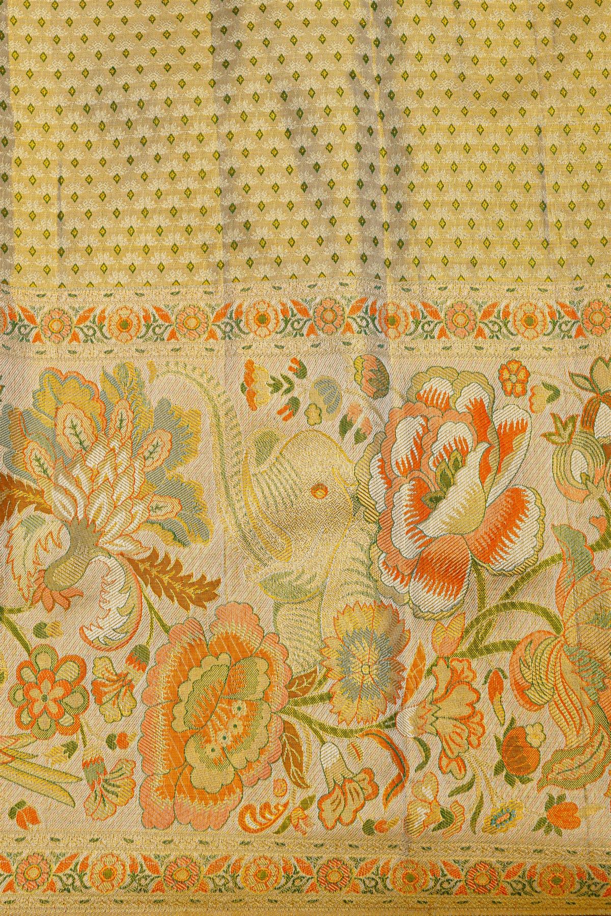 Kancheepuram Silk Orange Saree With All Over Meenakari